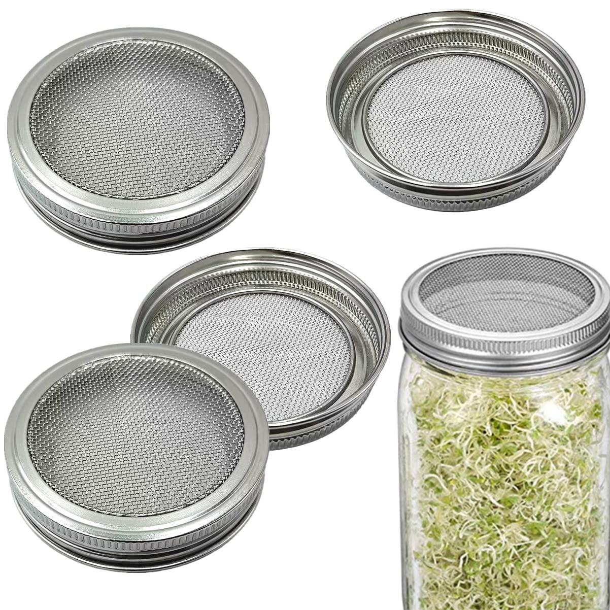 Mesh Sprouting Lids 316 Stainless Steel Wide Mouth Mason Jar Strainer Lid For Mason Canning Jars Seed Sprouting Salad Sprouts St