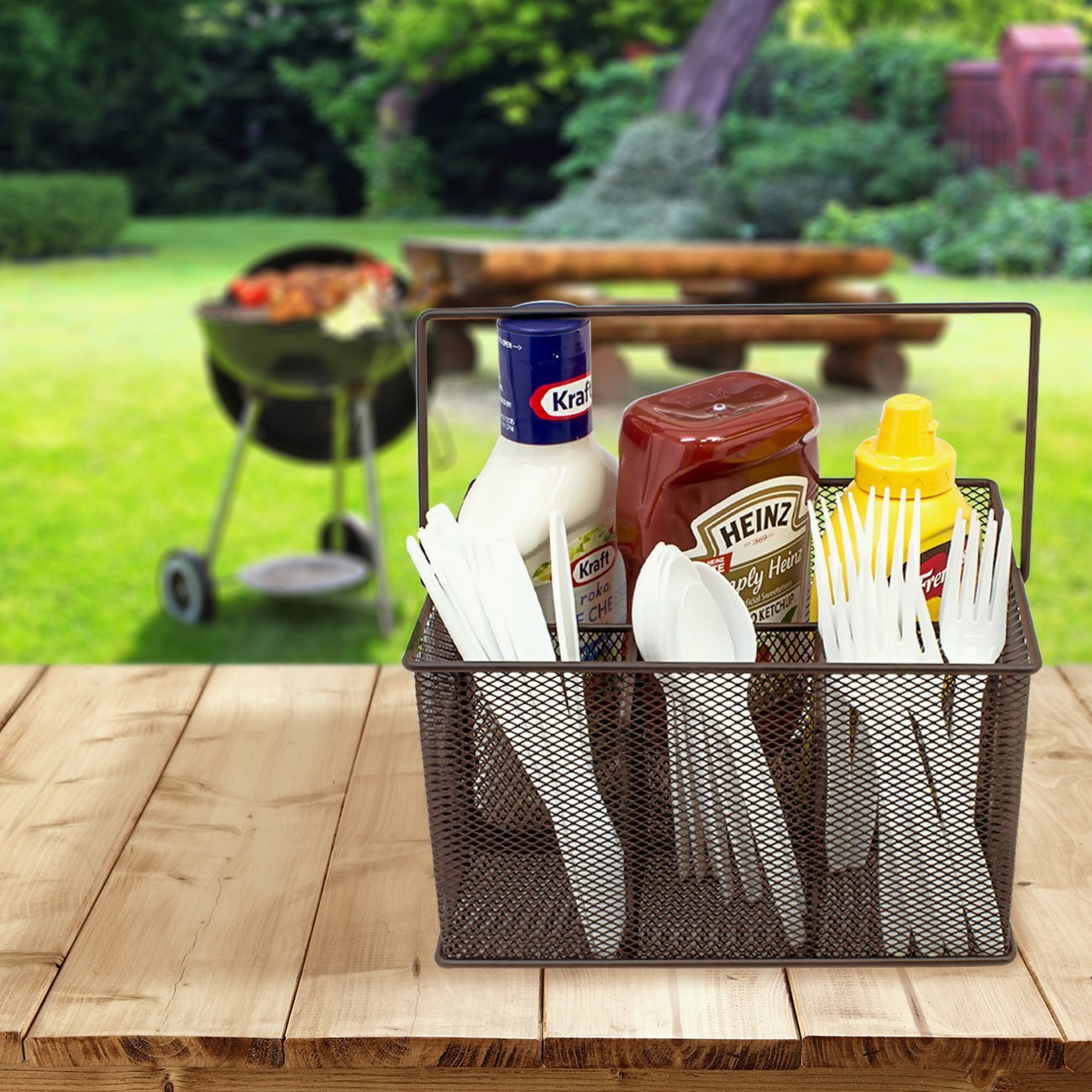 Sorbus Utensil Caddy - Silverware  Napkin Holder  and Condiment Organizer - Multi-Purpose Steel Mesh Caddy-Ideal for Kitchen  Dining  Entertaining  Tailgating  Picnics  and much more (Bronze)