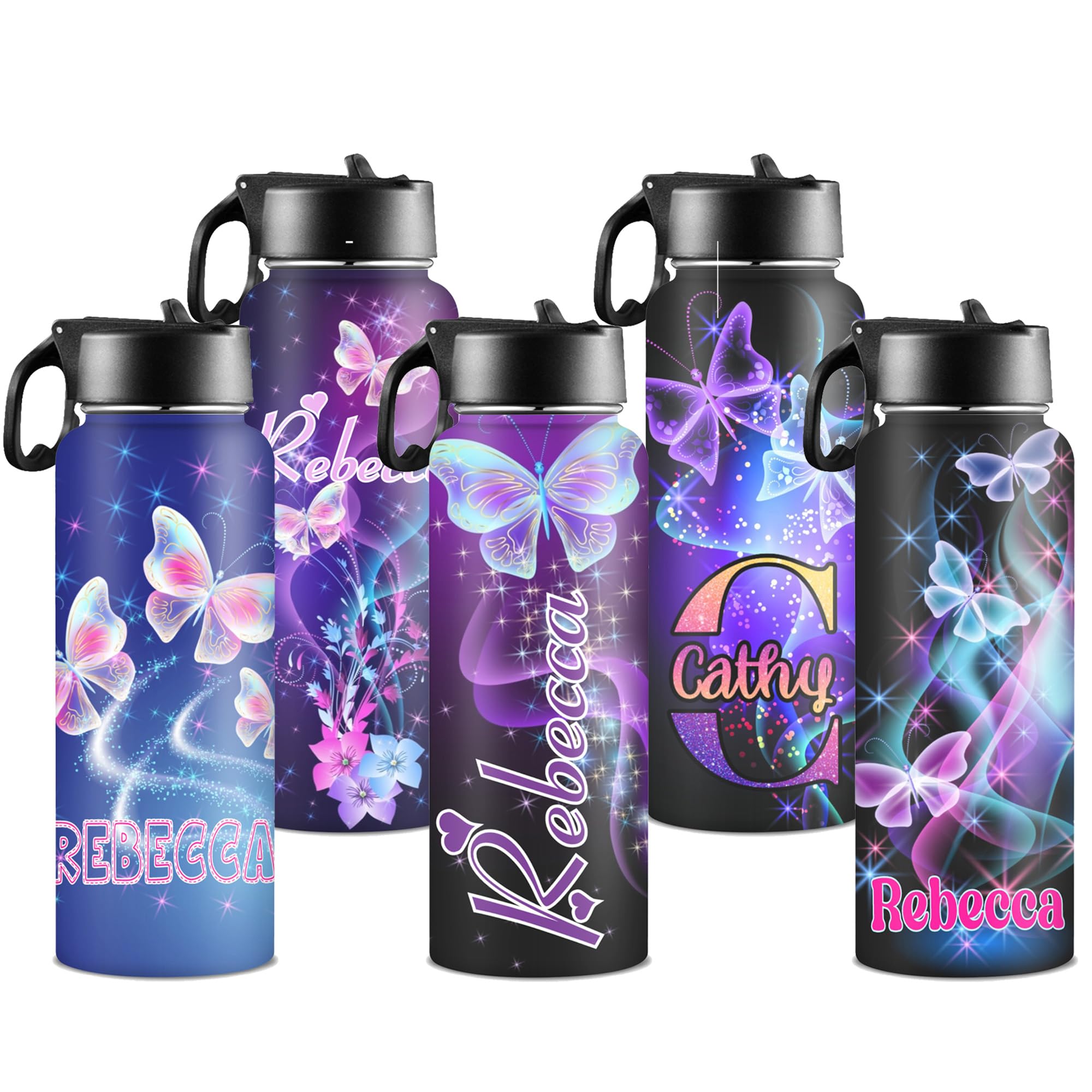 Personalized Water Bottles For Kids For School With Name Or Text Custom Insulated Stainless Steel Sports Water Bottle With Straw
