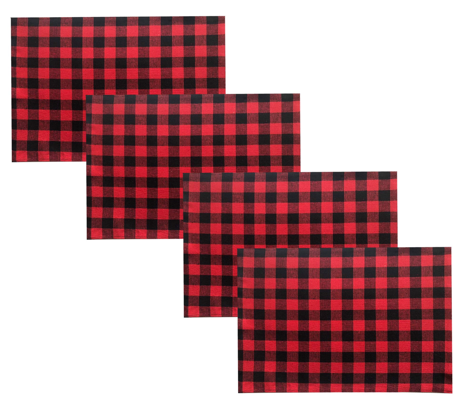 Lintex Country Rustic Red And Black Buffalo Plaid Cotton Christmas Fabric Placemats, Cottage Style Holiday Plaid Easy Care Place