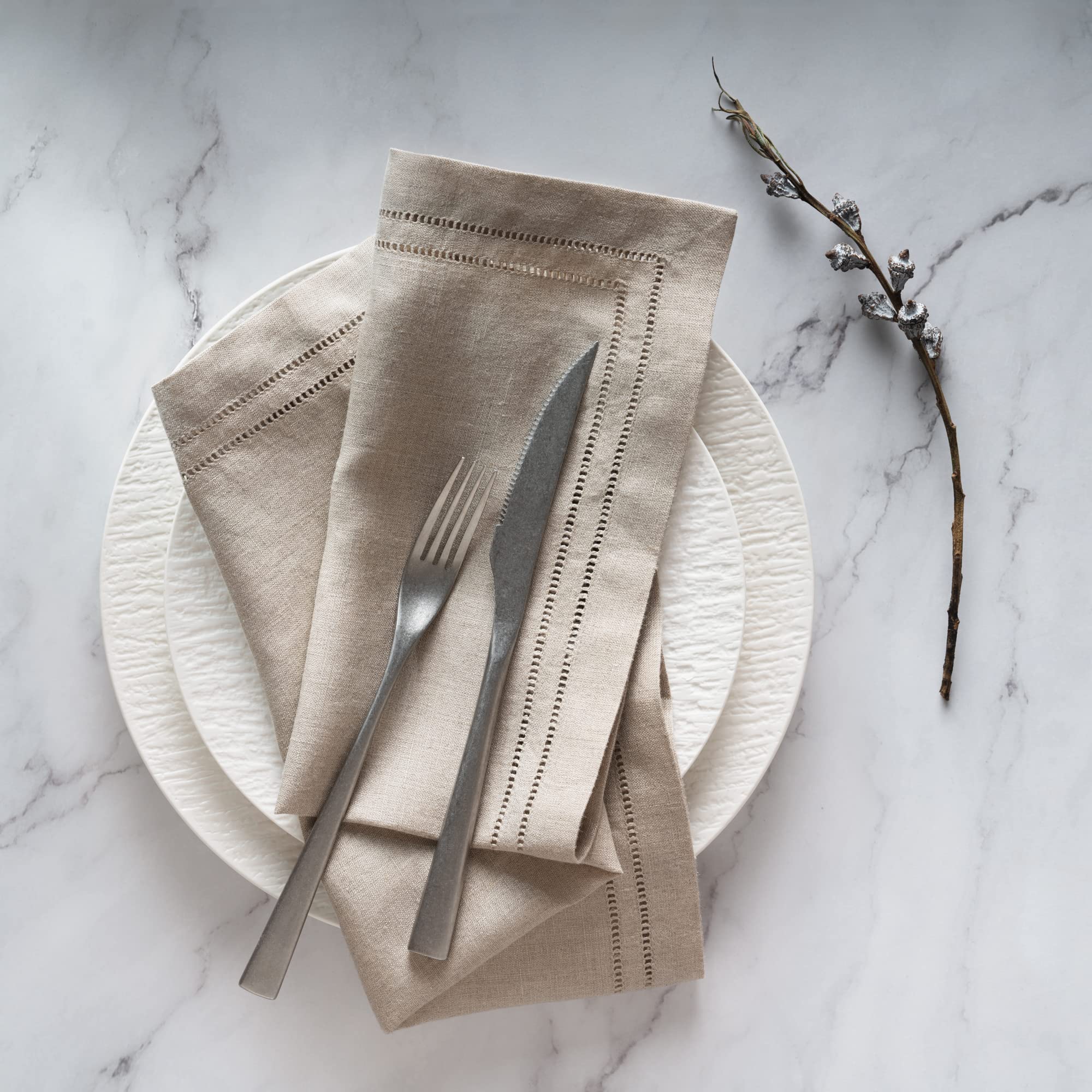 Linen Napkins - Natural 20 X 20 Inch, Set Of 4 Double Hemstitch Dinner Napkins Handcrafted From French Flax Linen - Napkin Cloth