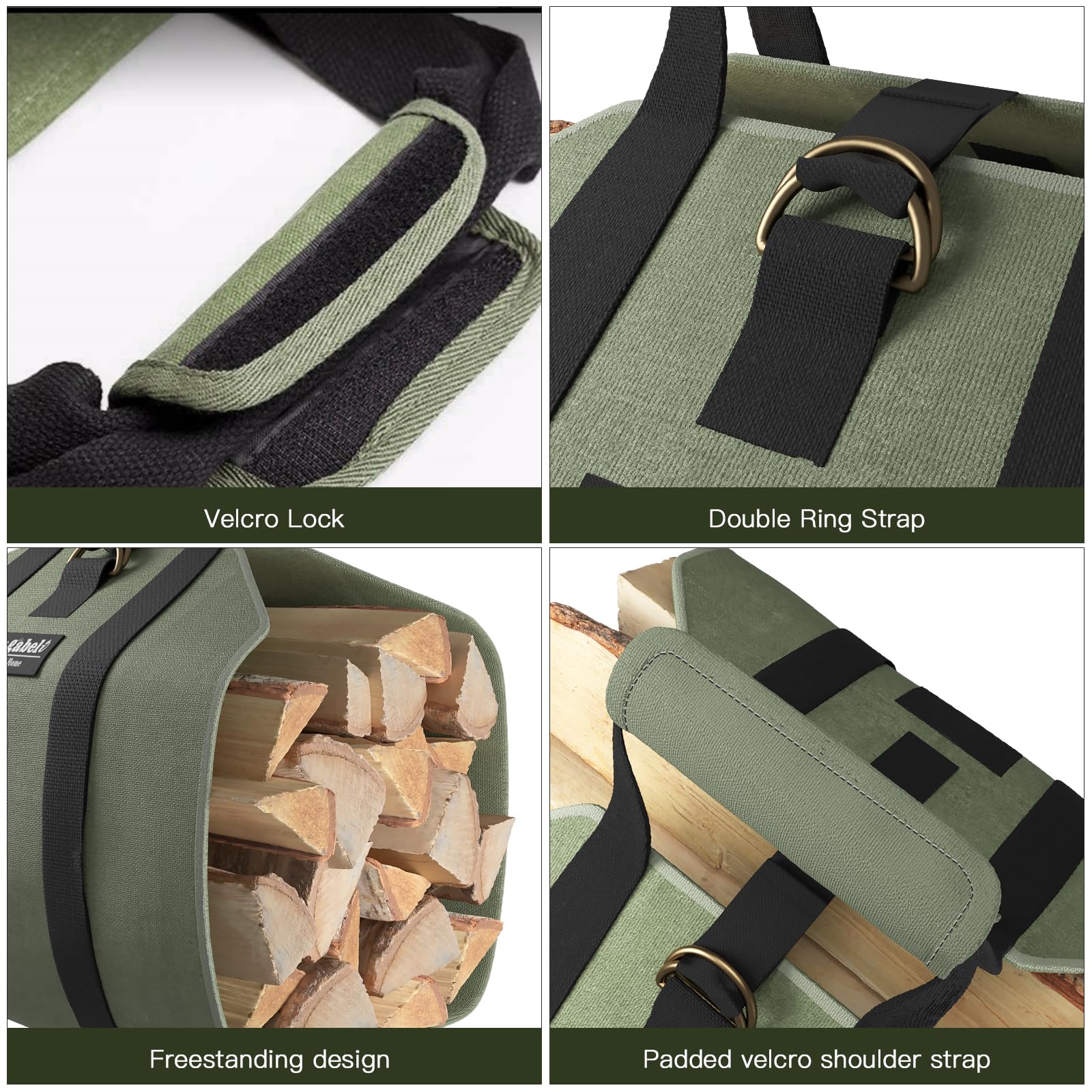 Amagabeli Firewood Carrier Bag Canvas Waxed Large Firewood Log Tote Carrying Indoor Bag Firewood Storage Tote Fire Place Log Hol