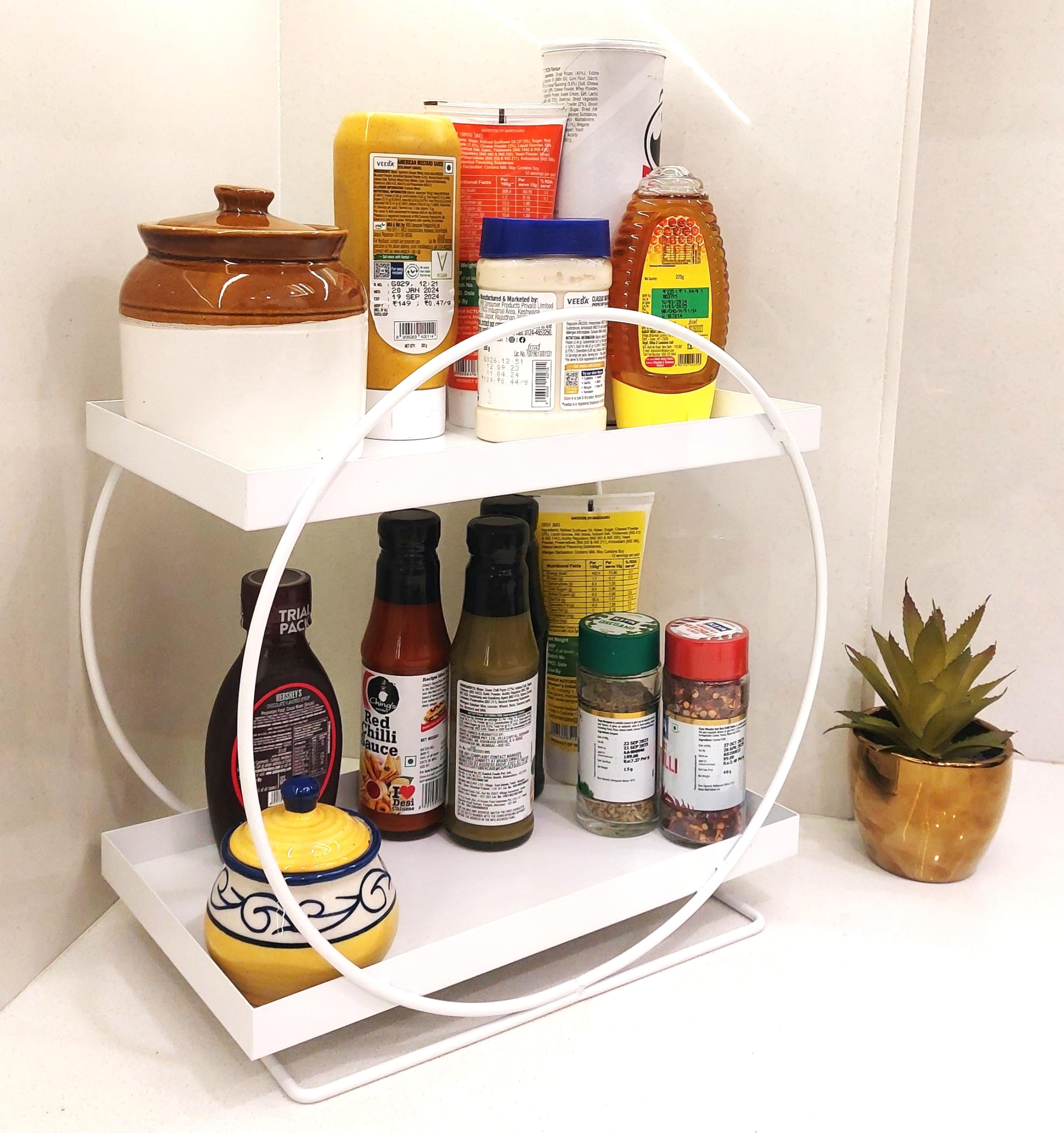 Naoe Ring Two Tier Organiser, Kitchen Shelves, Bathroom Shelves, Spice Storage Rack, Kitchen Standing Rack, White Shelves, Metal
