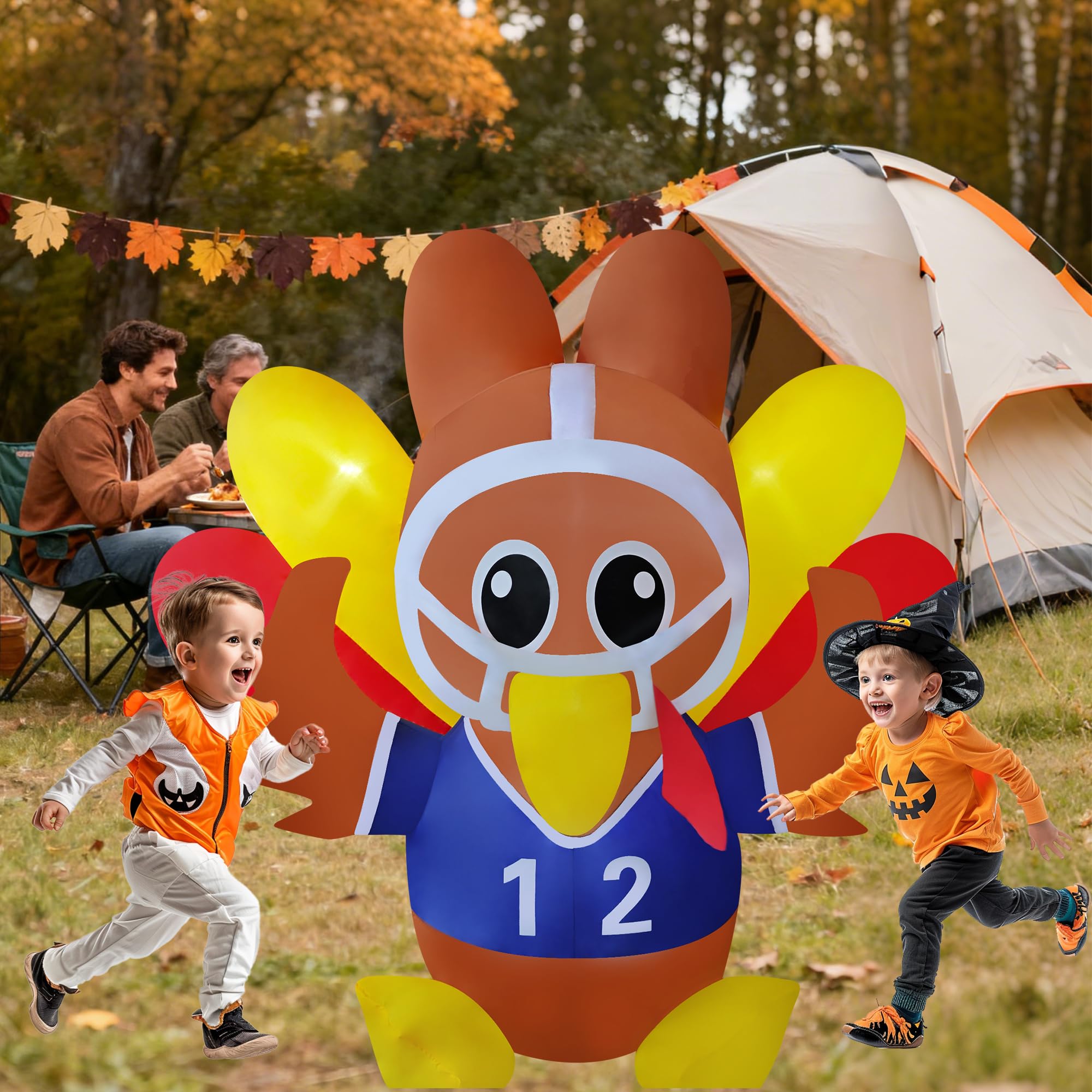 Hacricos 6ft Tall 7ft Wide Thanksgiving Inflatable Turkey Decorations Football Player Turkey Blow up Yard Decor with Led Lights