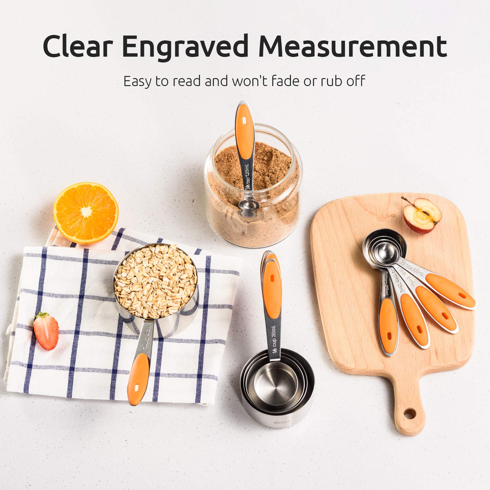 Measuring Cups : U-Taste 18/8 Stainless Steel Measuring Cups And Spoons Set Of 10 Piece, Upgraded Thickness Handle(Orange)