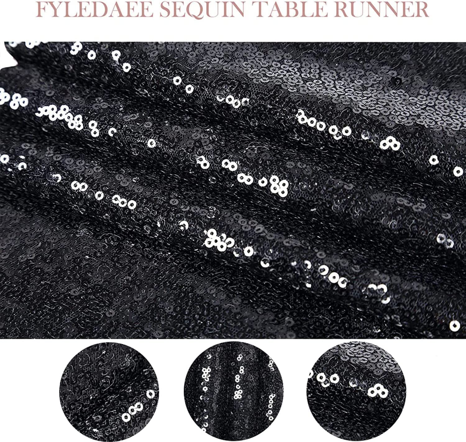 Fyledaee Black Sequin Table Runner 1Pack 12 X 108 Inch Long Table Runners,Glitter Shiny Fabric Runner For Round Rectangle Table