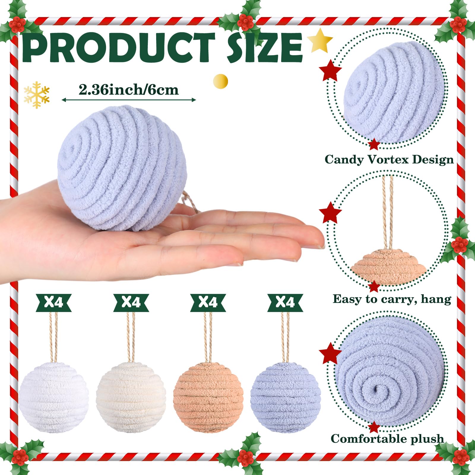 16 Pcs 2.36 Inches Boho Christmas Balls Ornaments Modern Farmhouse Jute Rope Hanging Balls Burlap Neutral Christmas Tree Ornamen