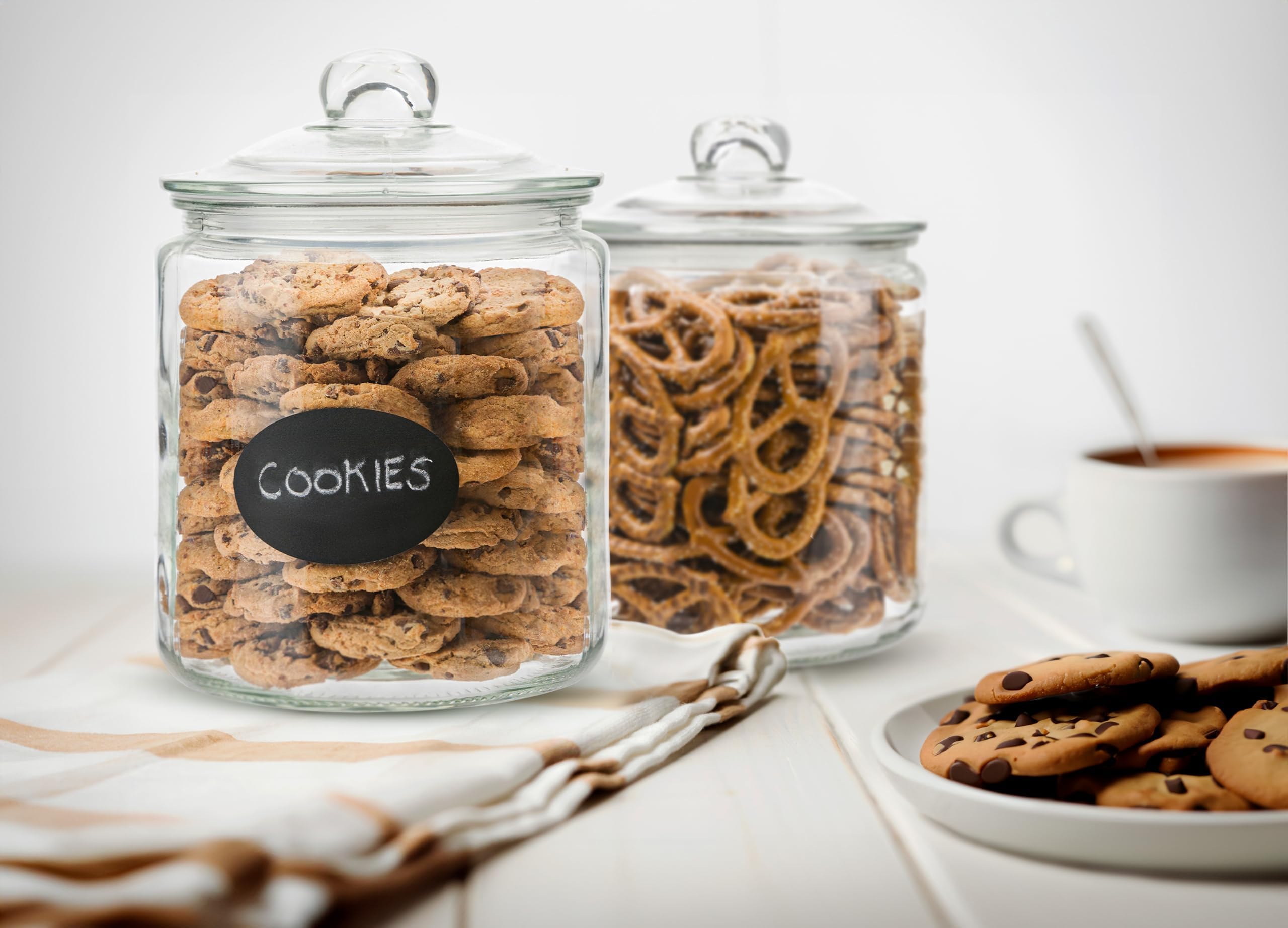 KooK Glass Kitchen Jars - Airtight 1 Gallon Storage Canisters, Set of 2, Clear, Dishwasher Safe, Perfect for Pantry & Bathroom