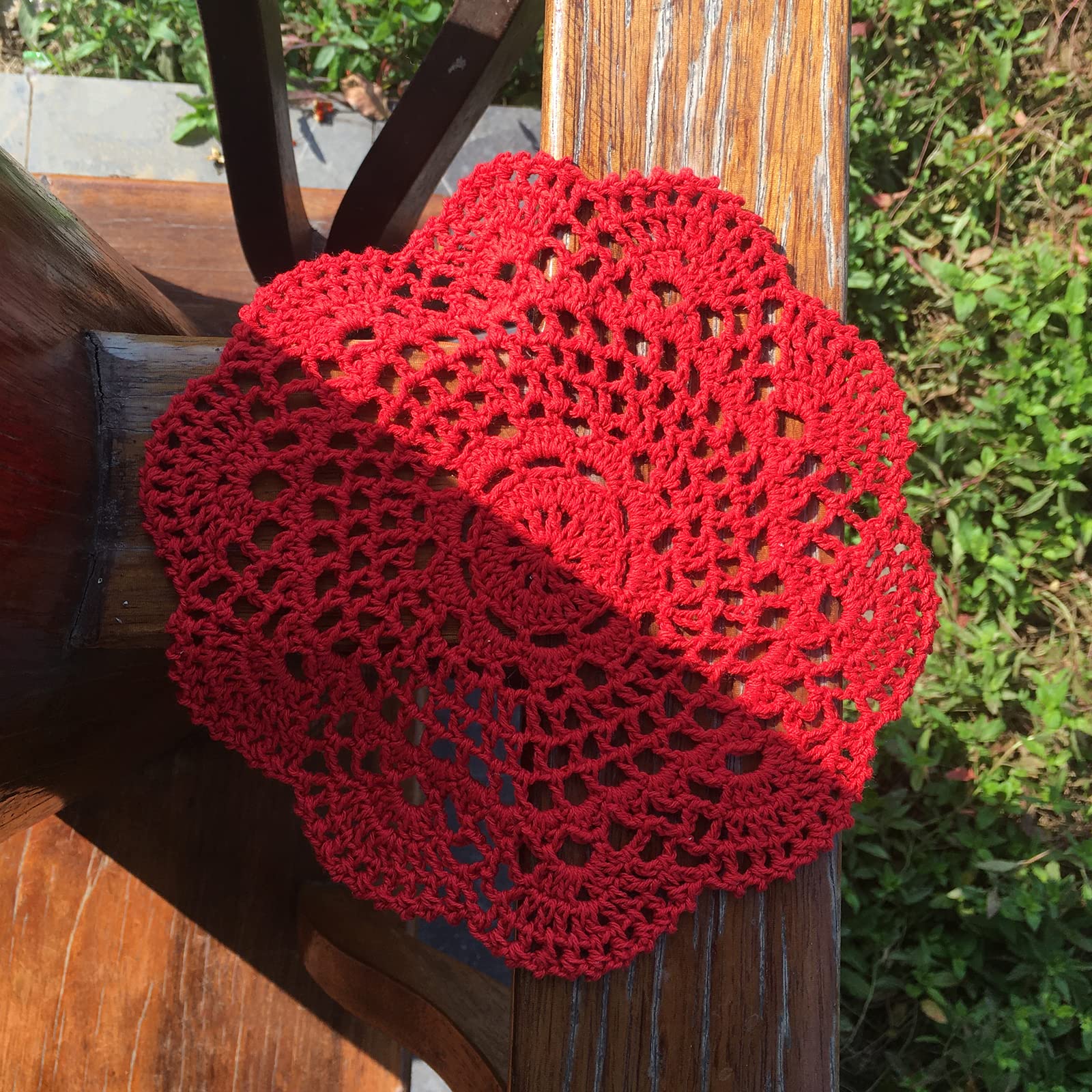 Hsvanyr Round Crochet Lace Doily Floral Design Fabric Coasters Doilies Value Pack, 4 Pcs/Set Lace Doilies (Red)