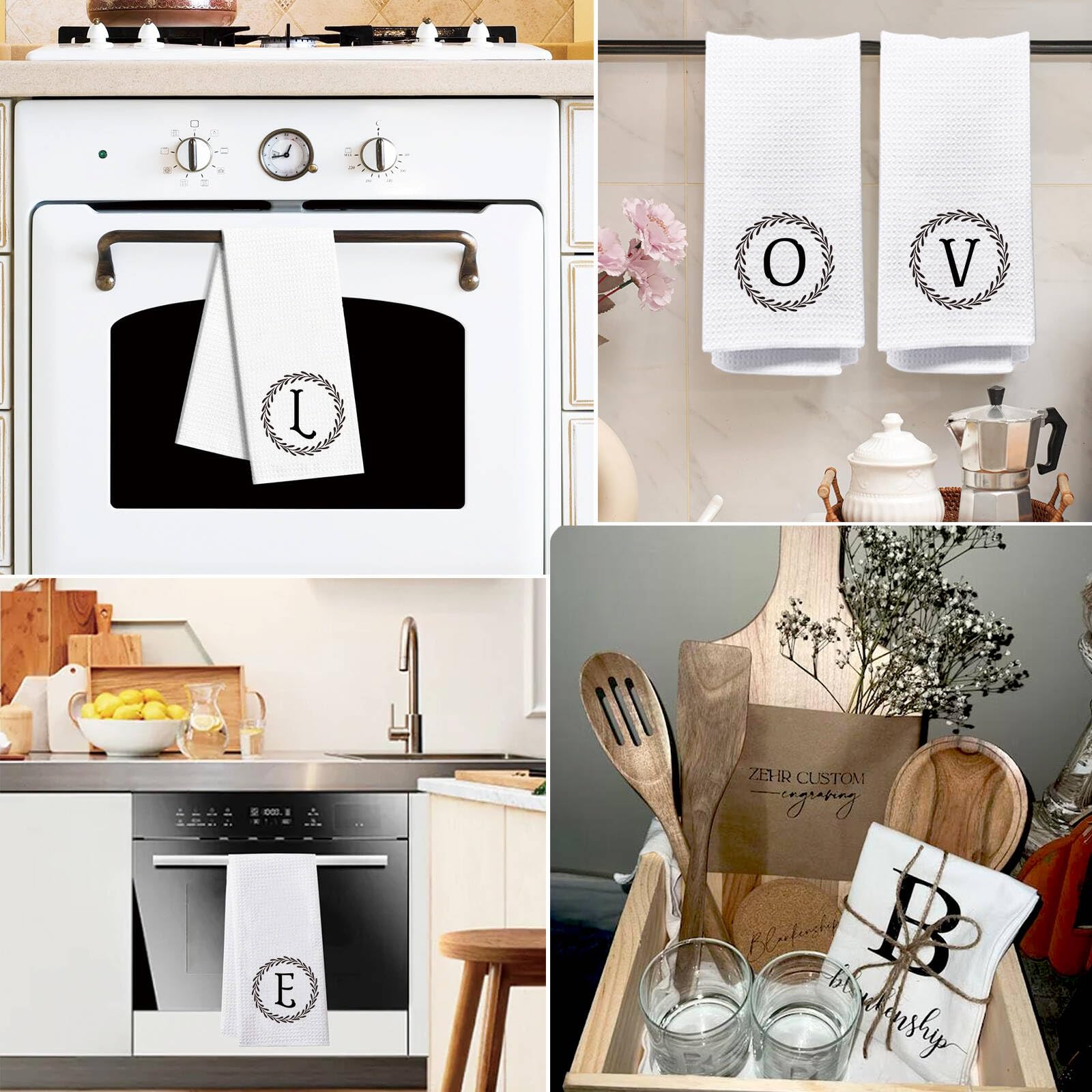 Z-synka Monogrammed Hand Towels Name Ini-tial Letter S Kitchen Towels,Personalized Gifts for Women Wife Mom,Monogram Dish Towel
