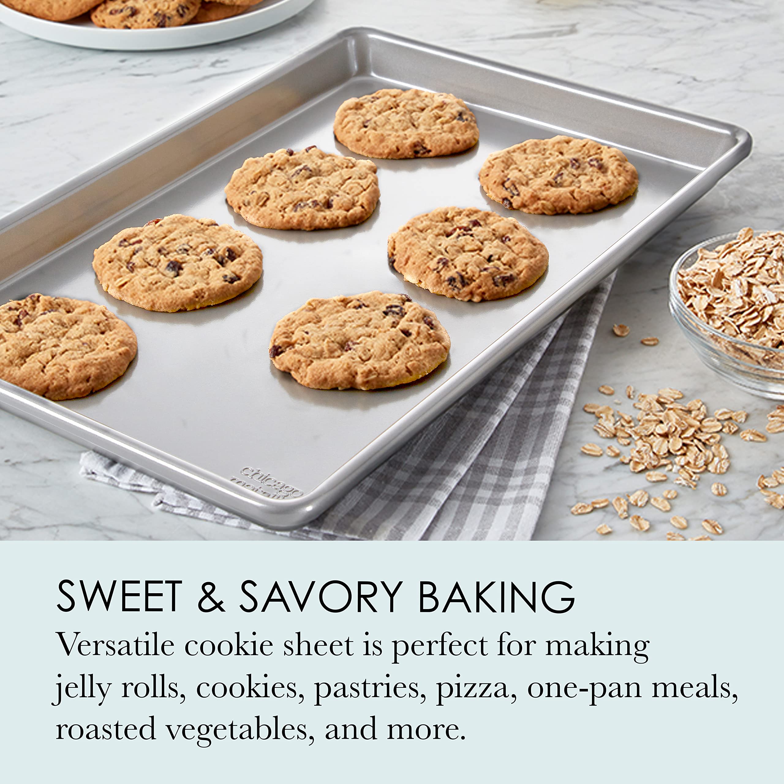 Chicago Metallic Commercial Ii Traditional Uncoated True Jelly Roll Pan, Make Jelly Rolls, Cookies, Pizza, One-Pan Meals, And Mo