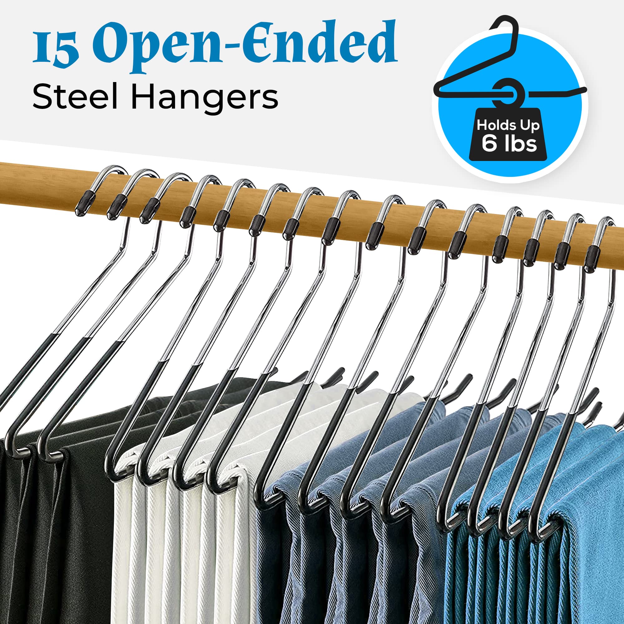 Pants Hangers | Open-Ended Metal Pants Hangers  15 Black Pant Hangers Non-Slip Hangers for Pants  Jeans  Slacks  Blanket  Tablecloth - Space-Saving Pants Hangers for Women and Men by ERA Accents