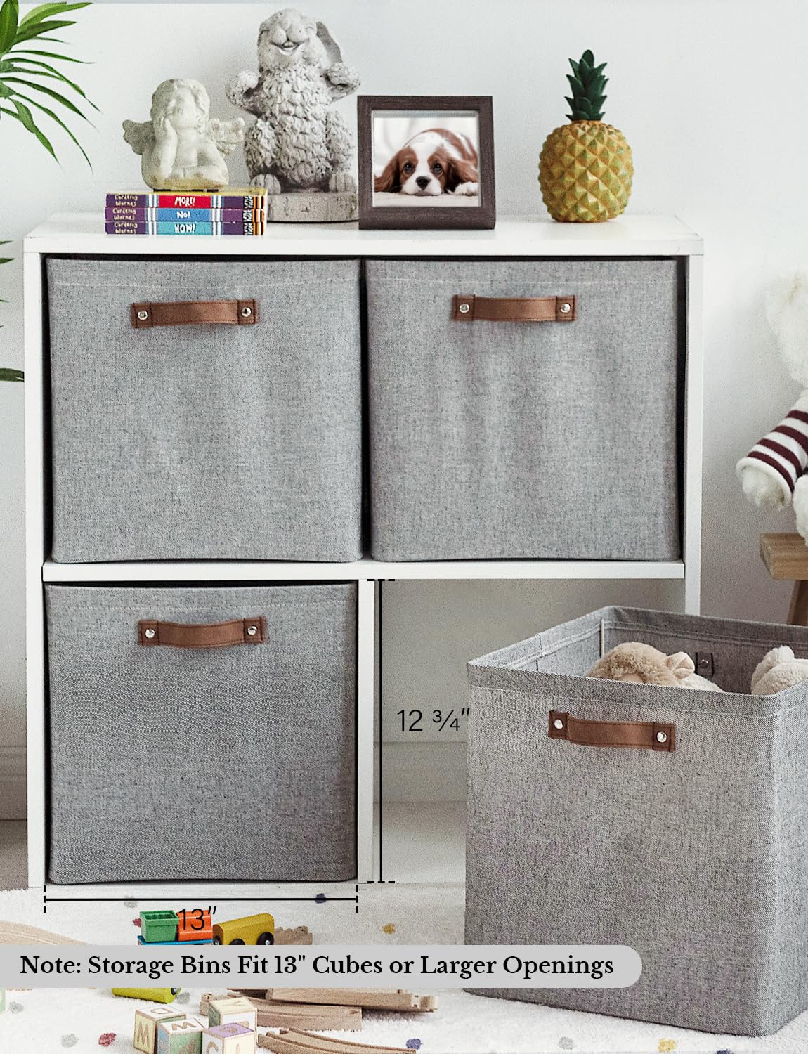 Storageworks 13X13 Storage Cubes, Collapsible Storage Bins Organizer For Closet, Fabric Storage Box With Pu Handles, Gray, 4-Pac
