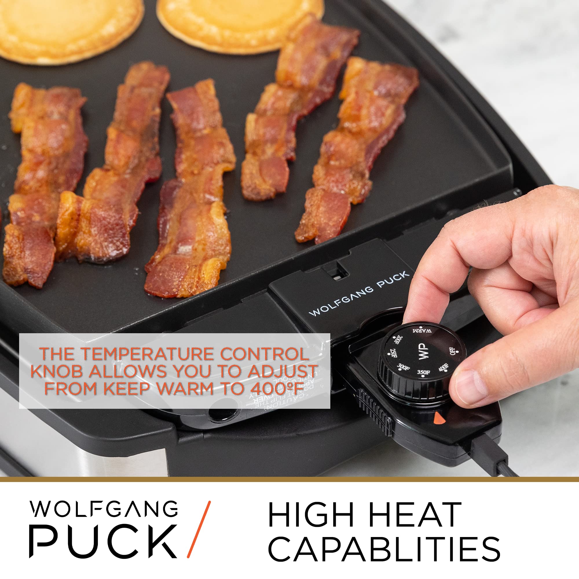 Wolfgang Puck XL Reversible Grill Griddle  Oversized Removable Cooking Plate  Nonstick Coating  Dishwasher Safe  Heats Up to 400F  Stay Cool Handles