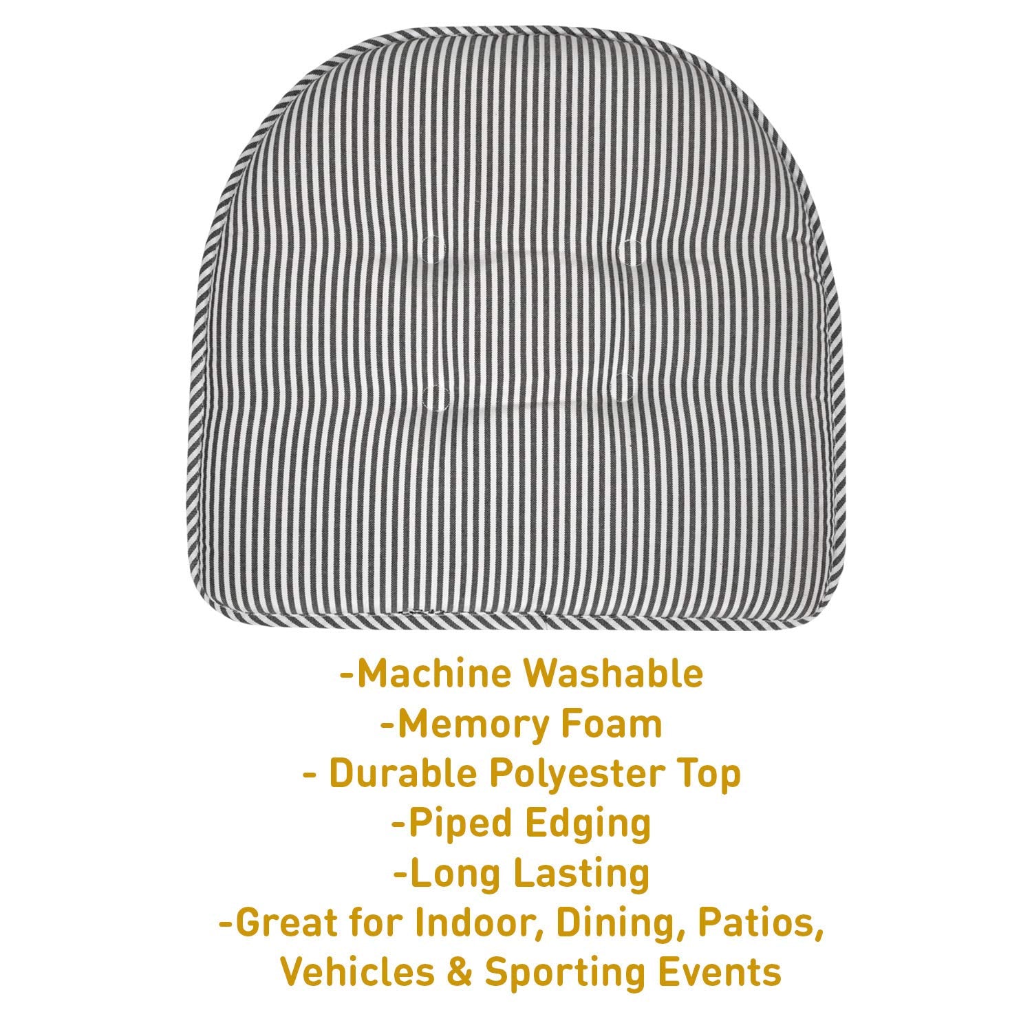 Sweet Home Collection Chair Cushion Memory Foam Pads Tufted Slip Non Skid Rubber Back U-Shaped 17 x 16 Seat Cover, 6 Pack, Pinst