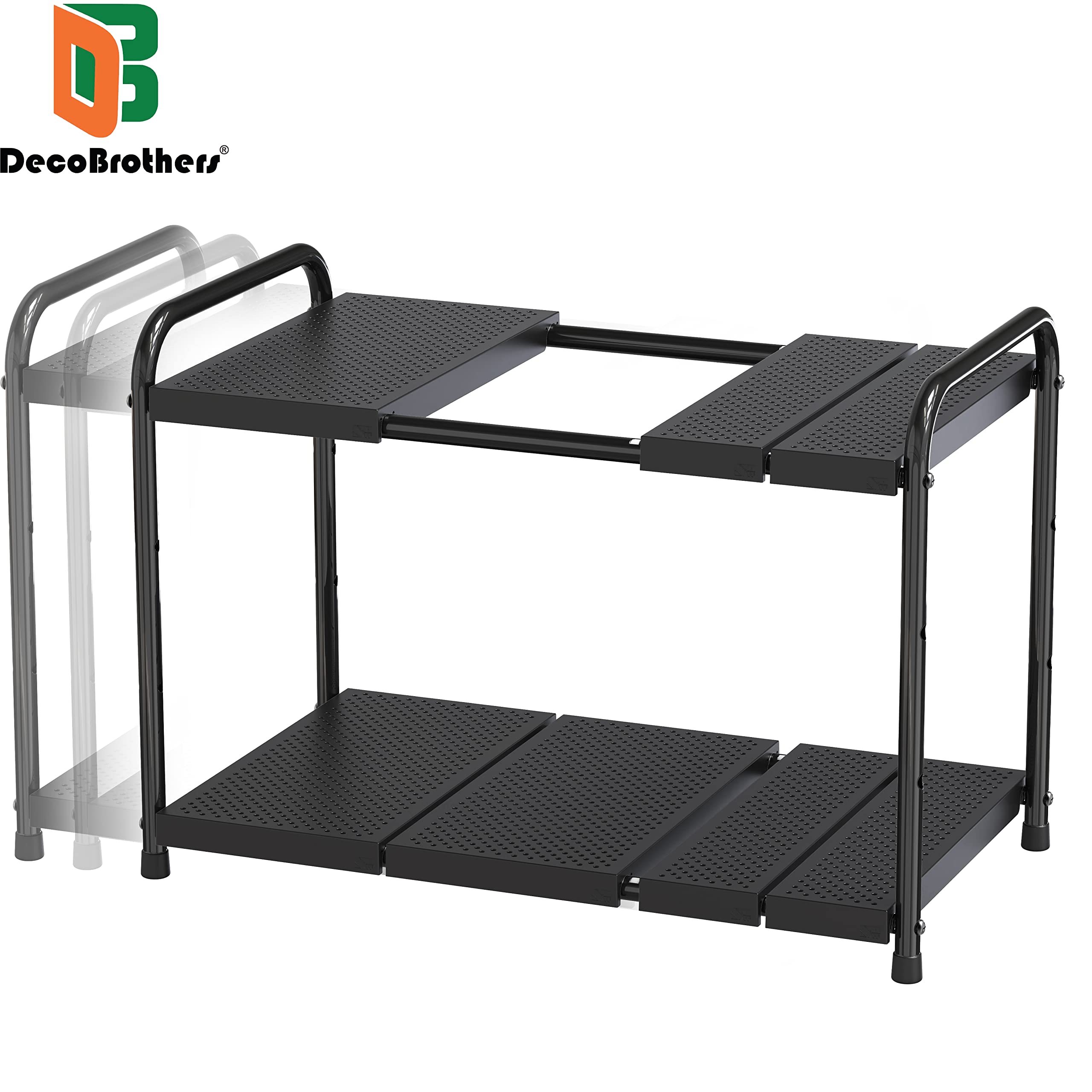 Decobros Under Sink 2 Tier Expandable Shelf Organizer, Black