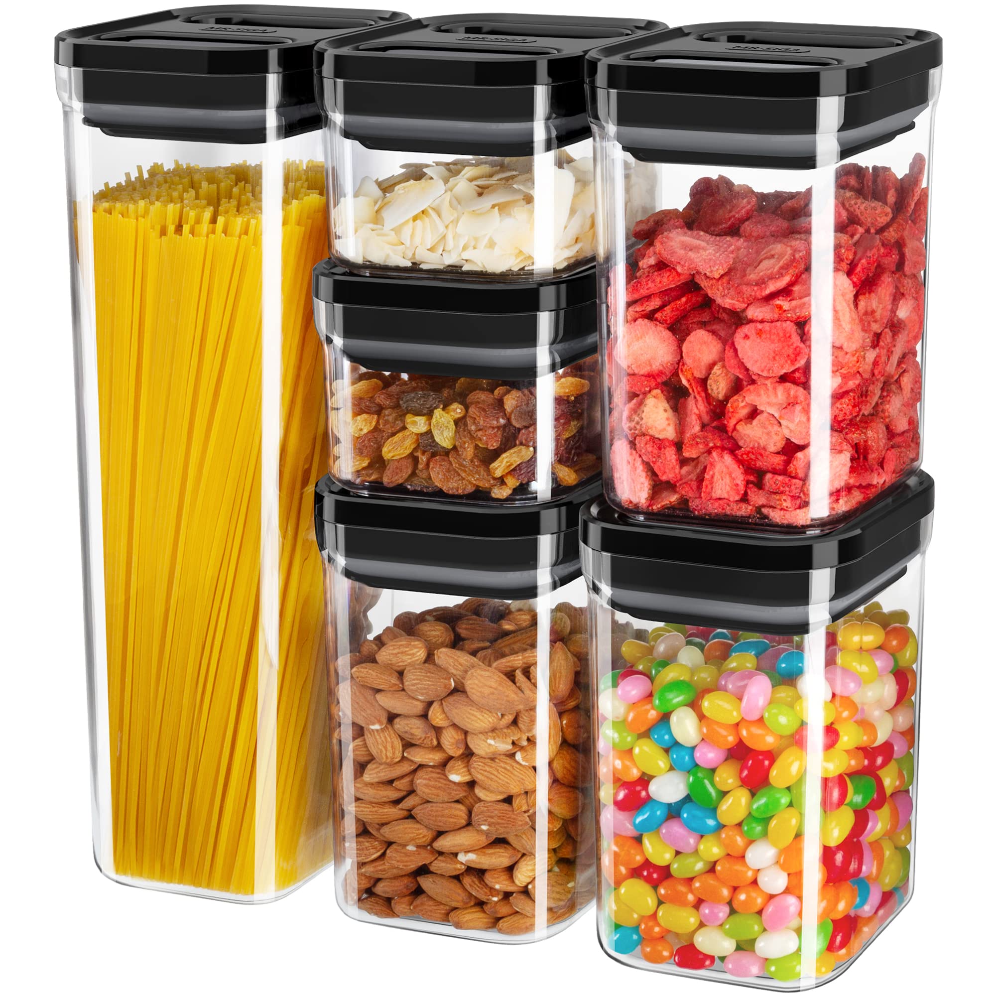 Mr.Siga 6 Piece Airtight Food Storage Container Set, Bpa Free Kitchen Pantry Organization Canisters, One-Handed Kitchen Storage 