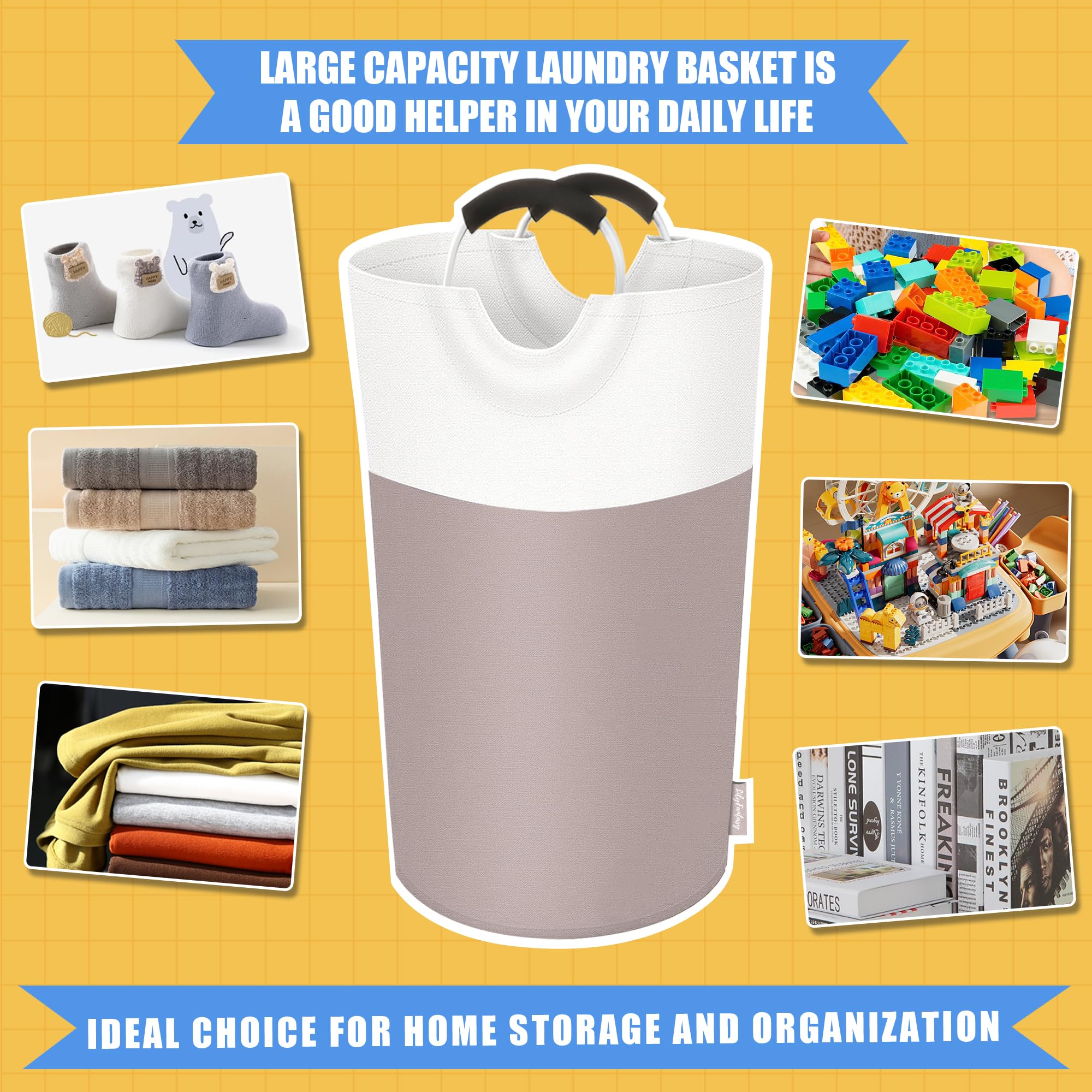 Lilyfantasy 90L Laundry Basket, Collapsible Laundry Hamper With Padded Handles, Waterproof Laundry Bag, Tall Clothes Hamper Stan