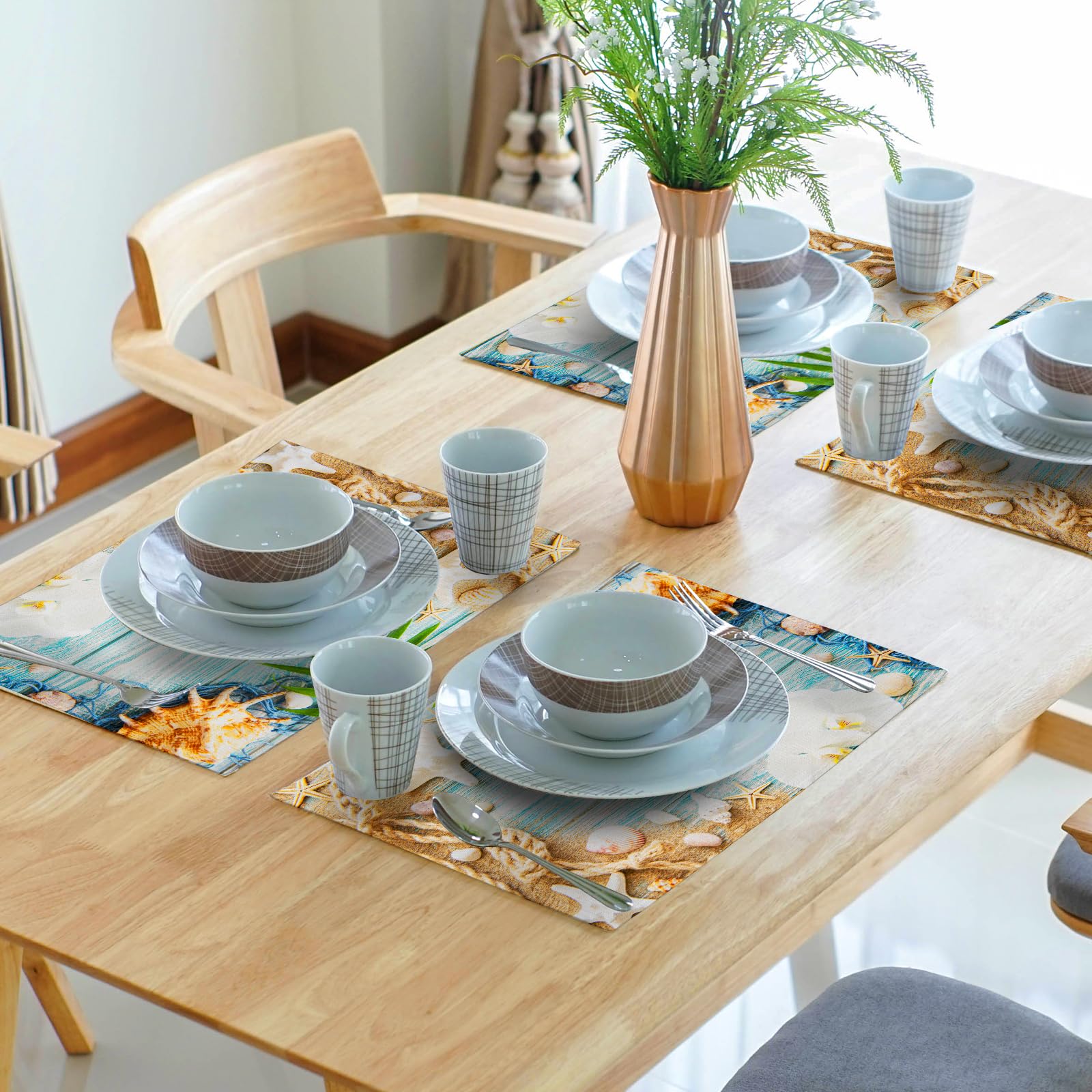 Beach Placemats Set Of 4 For Dining Table Nautical Coastal Starfish Place Mats Summer Washable Table Mats Kitchen Decor Cloth Pl