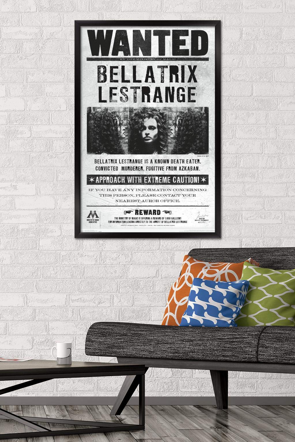 Trends International The Wizarding World: Harry Potter - Bellatrix Wanted Poster Wall Poster, 22.375'' X 34'', Black Framed Vers