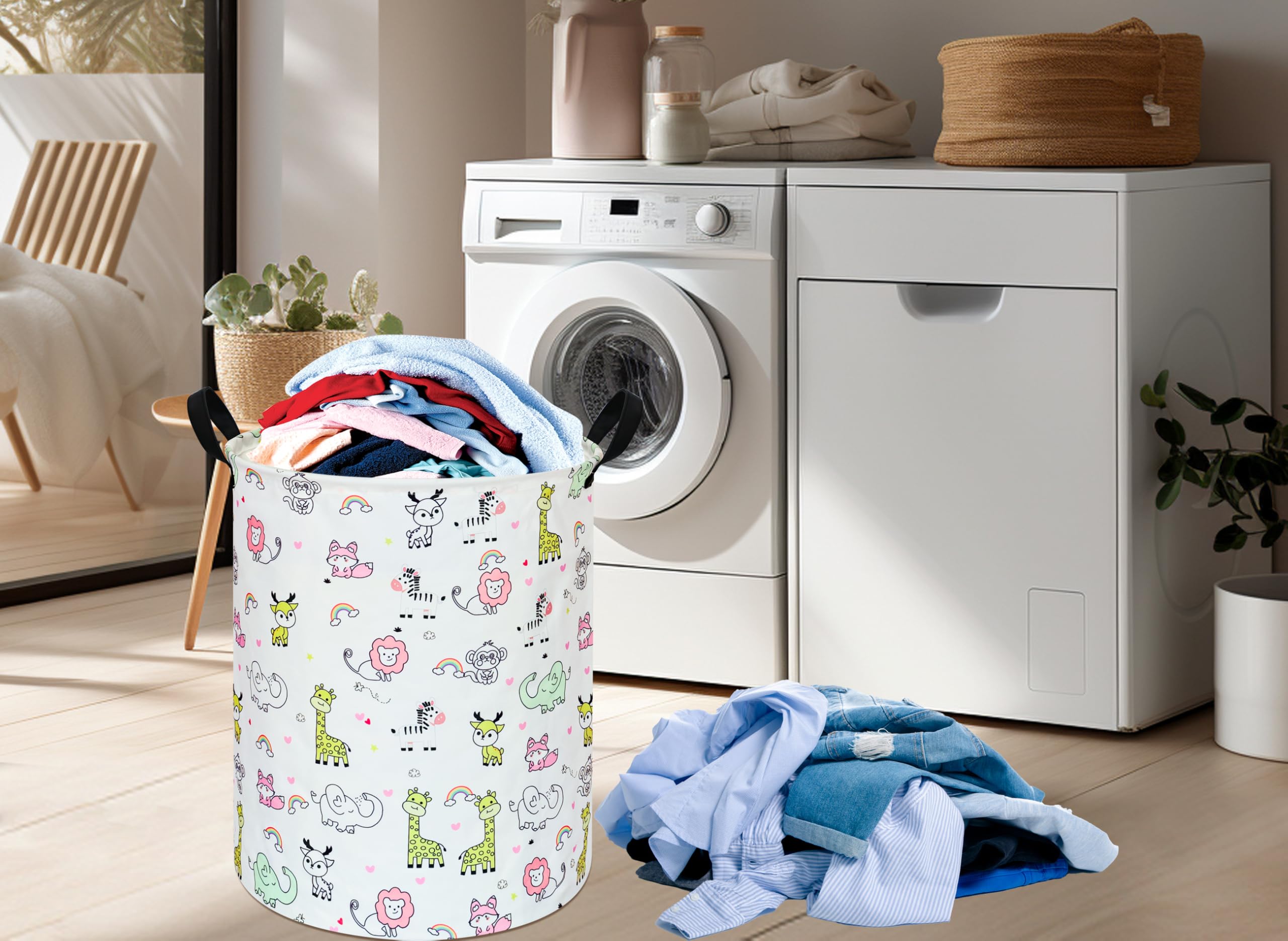 Vaivusto Baby Laundry Basket Kids Hamper,Animals Pattern Canvas Storage Bins Nursery Box For Boys And Girls Toy Gift For Women H