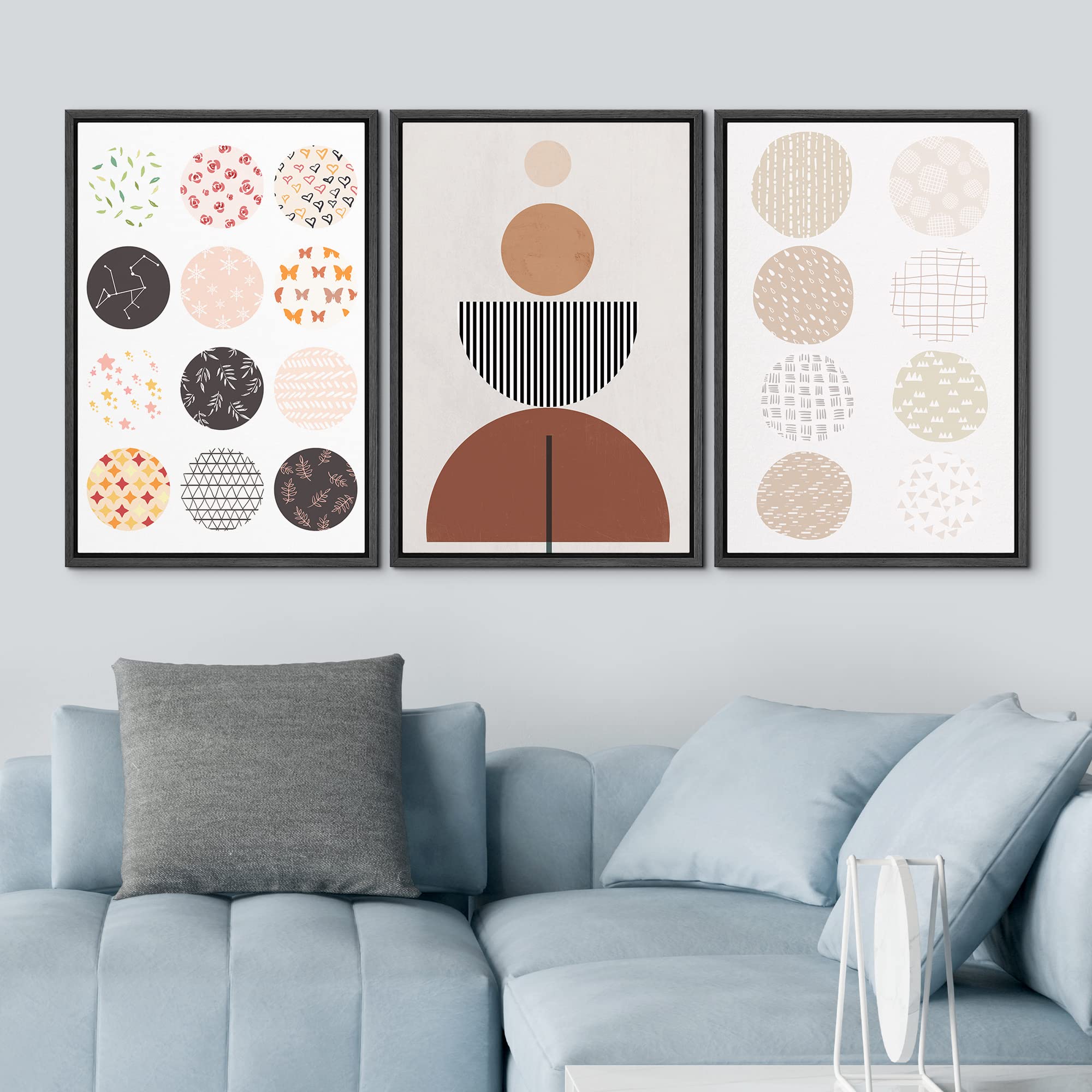 Idea4Wall Framed Wall Art Print Set Multi-Pattern Circle Variety Abstract Shapes Illustrations Modern Art Bohemian Colorful Cool