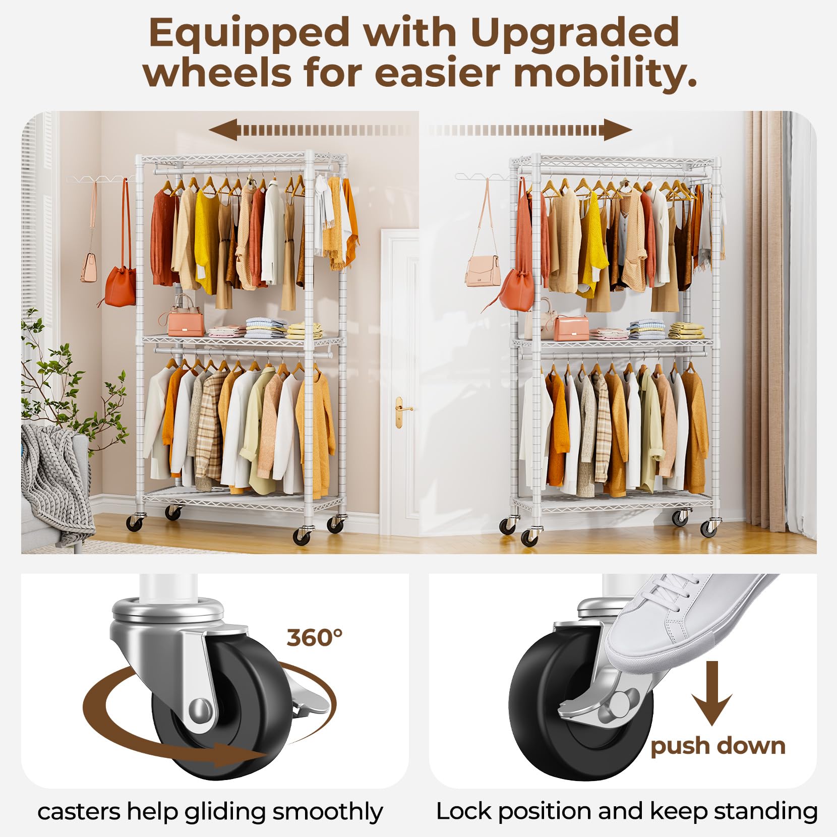 Heavy Duty Rolling Garment Rack, Adjustable Heavy Duty Clothing Rack With Shelves Load 420 Lbs, Free Standing Clothes Rack With