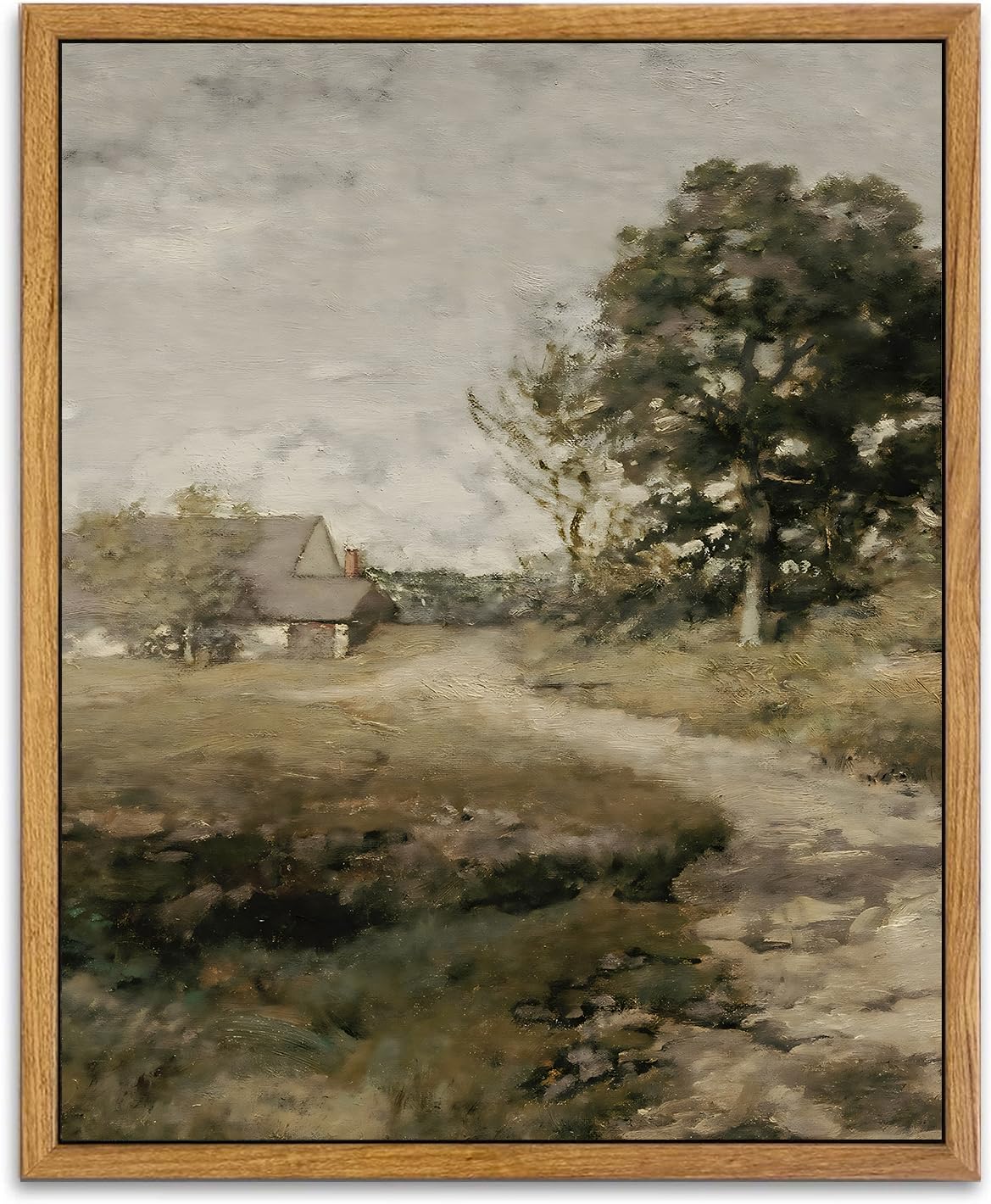 Kbkbart Framed Vintage Wall Art, Vintage European Countryside Canvas Oil Painting Farmhouse Decor Wall Art, Rustic Antique Lands