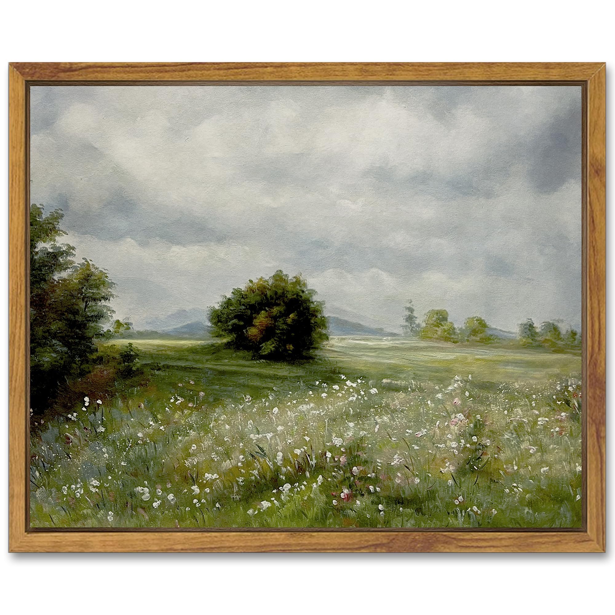 Shenify Landscape 16X24In Large Vintage Framed Canvas Wall Art Classical Prairie And Mountain Prints Farmhouse Bathroom Office D