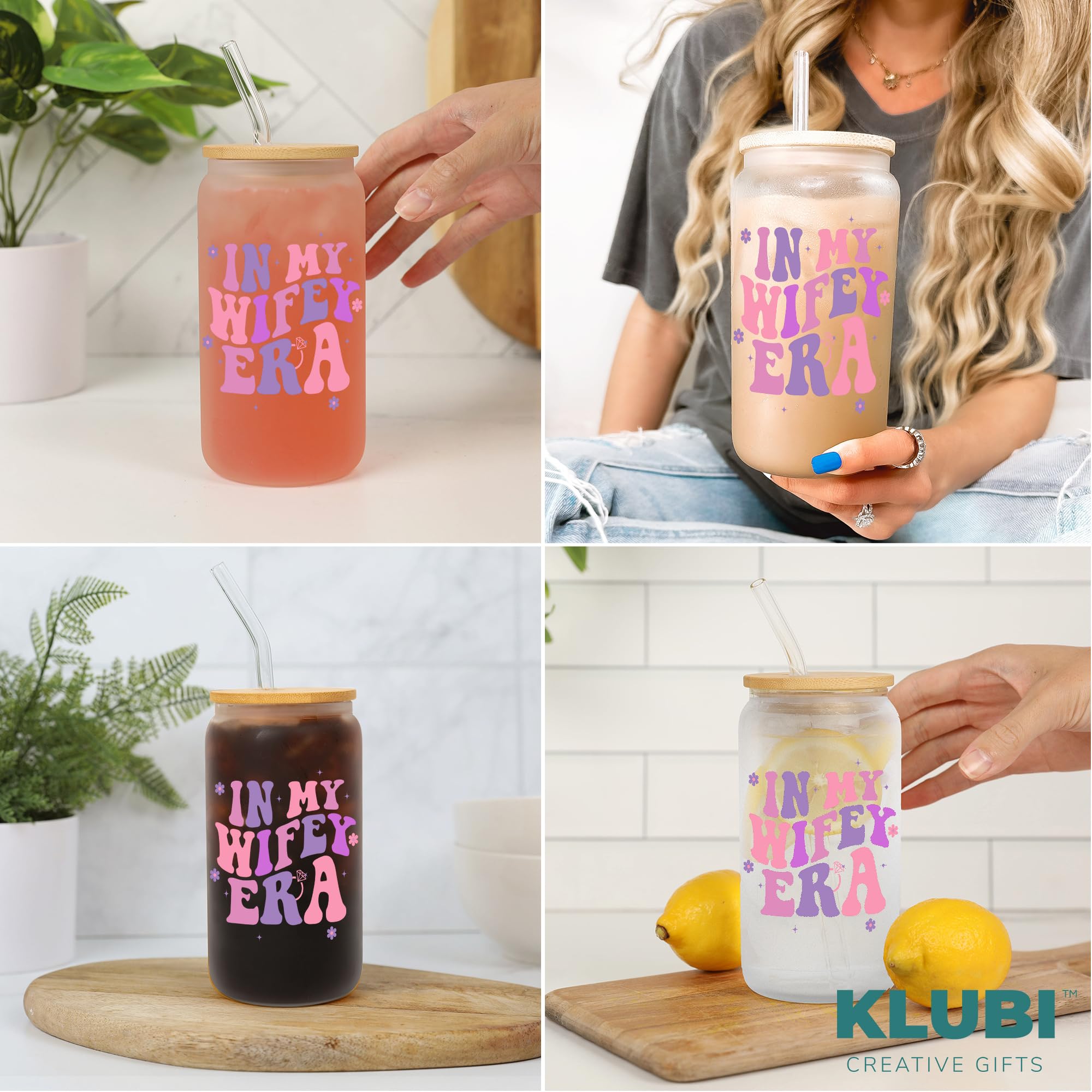 KLUBI Bridal Shower Gifts for Bride - In My Wifey Era 16oz Glass Cup Perfect Bride To Be Present Classy Bachelorette Wedding Gif