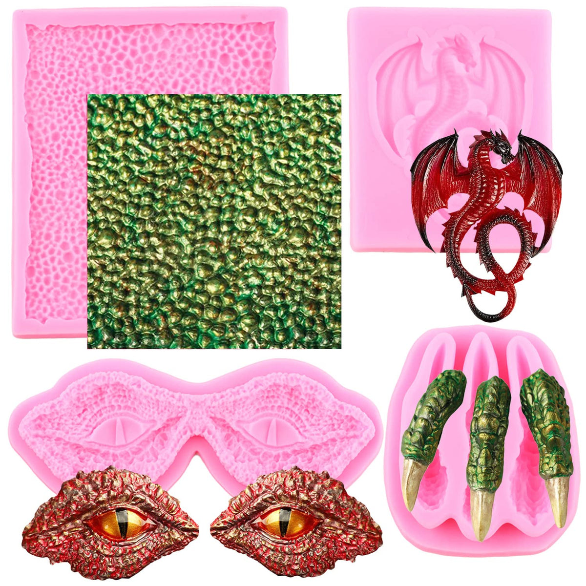 Miyahouse Dragon Silicone Fondant Molds Dragon Eyes Dinosaur Claws Skin Chocolate Mold For Baking Dragon Themed Cake Decoration