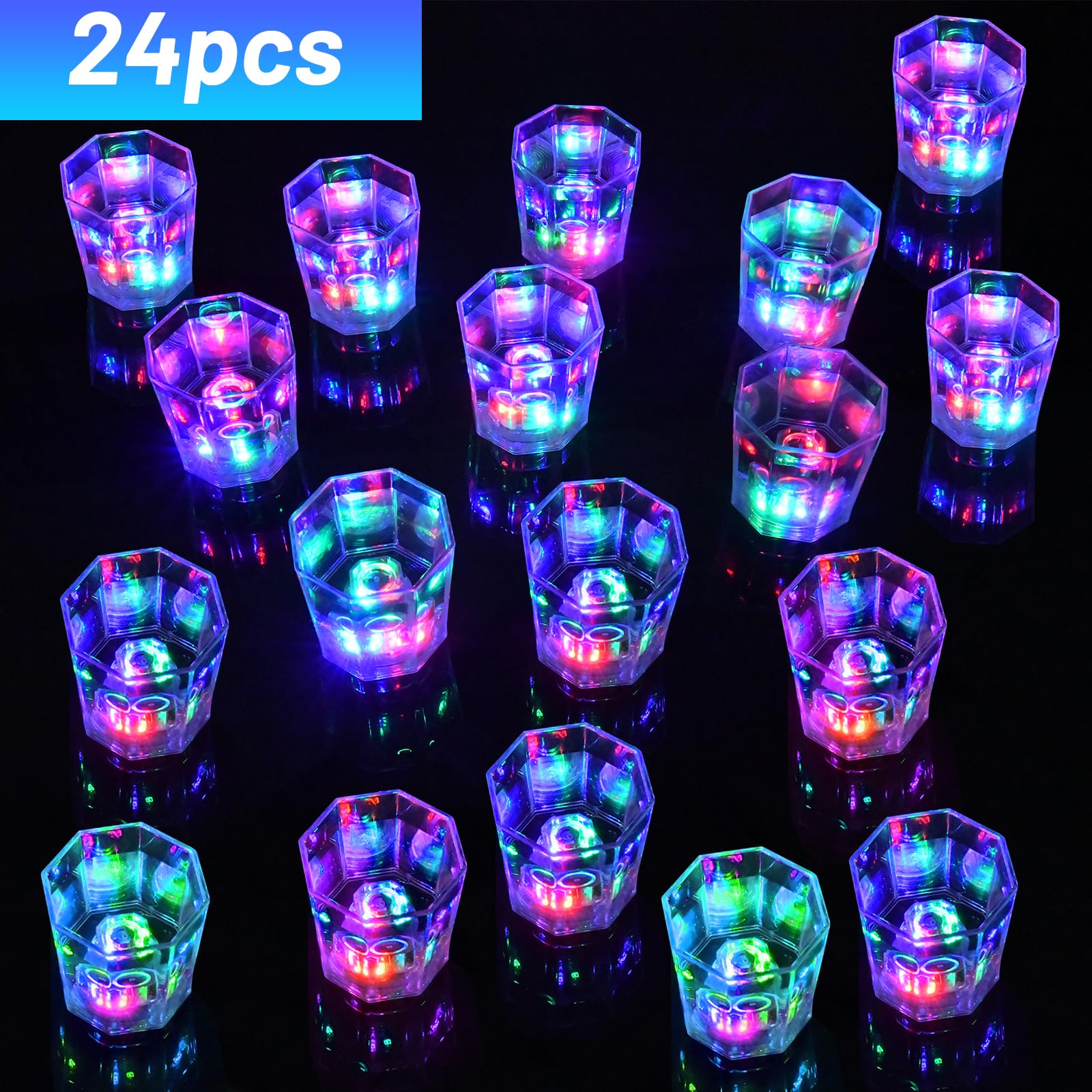 24 PCS Light Up Shot Glasses for Adults Guests Kids Glow in the Dark Birthday Led Shot Glass Glowing Party Cups for Night Club Christmas Halloween