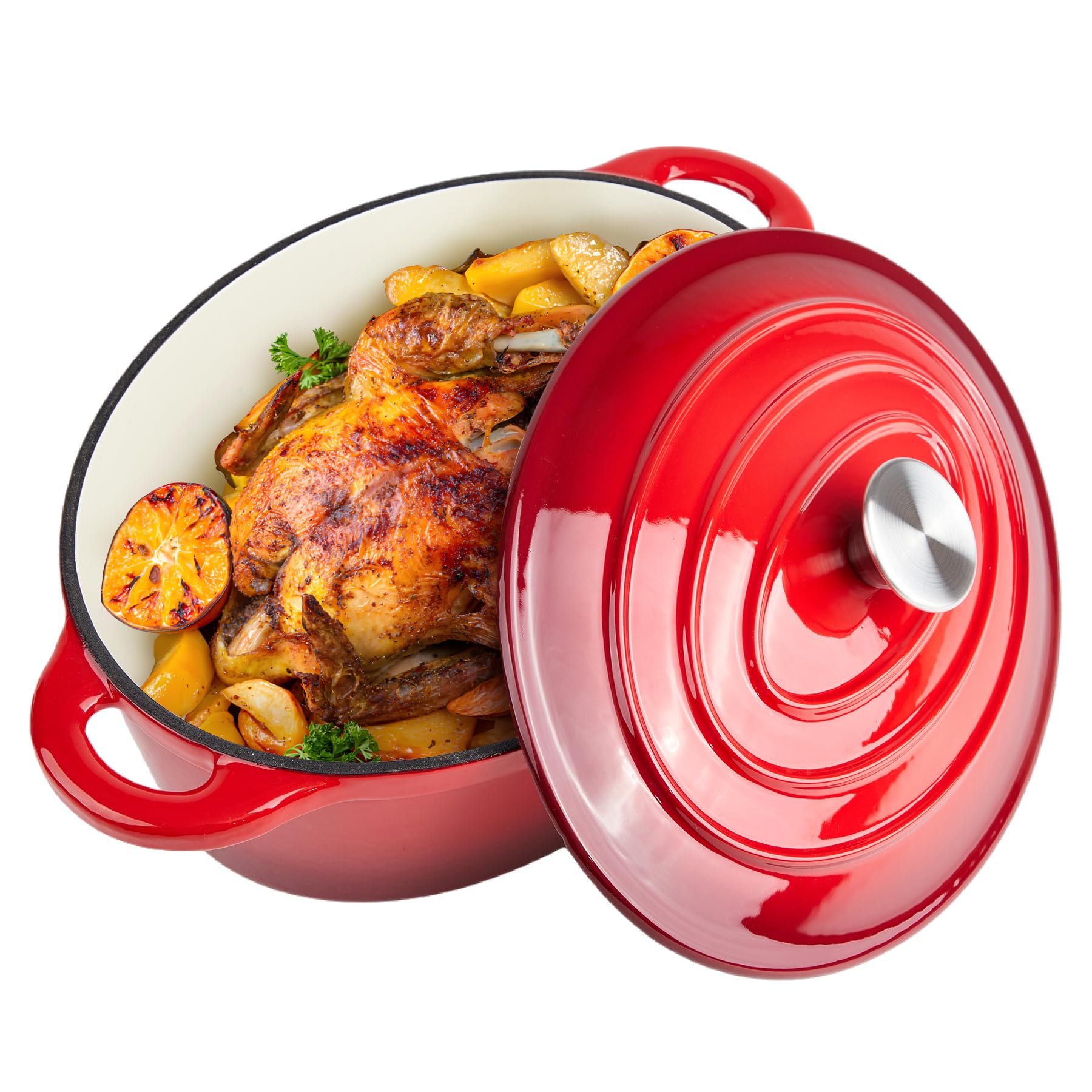 5.5 Quart Oval Enameled Cast Iron Dutch Oven Pot With Lid, Oven Safe Up To 550 F & Dishwasher Safe, Sturdy Dutch Oven Cookware