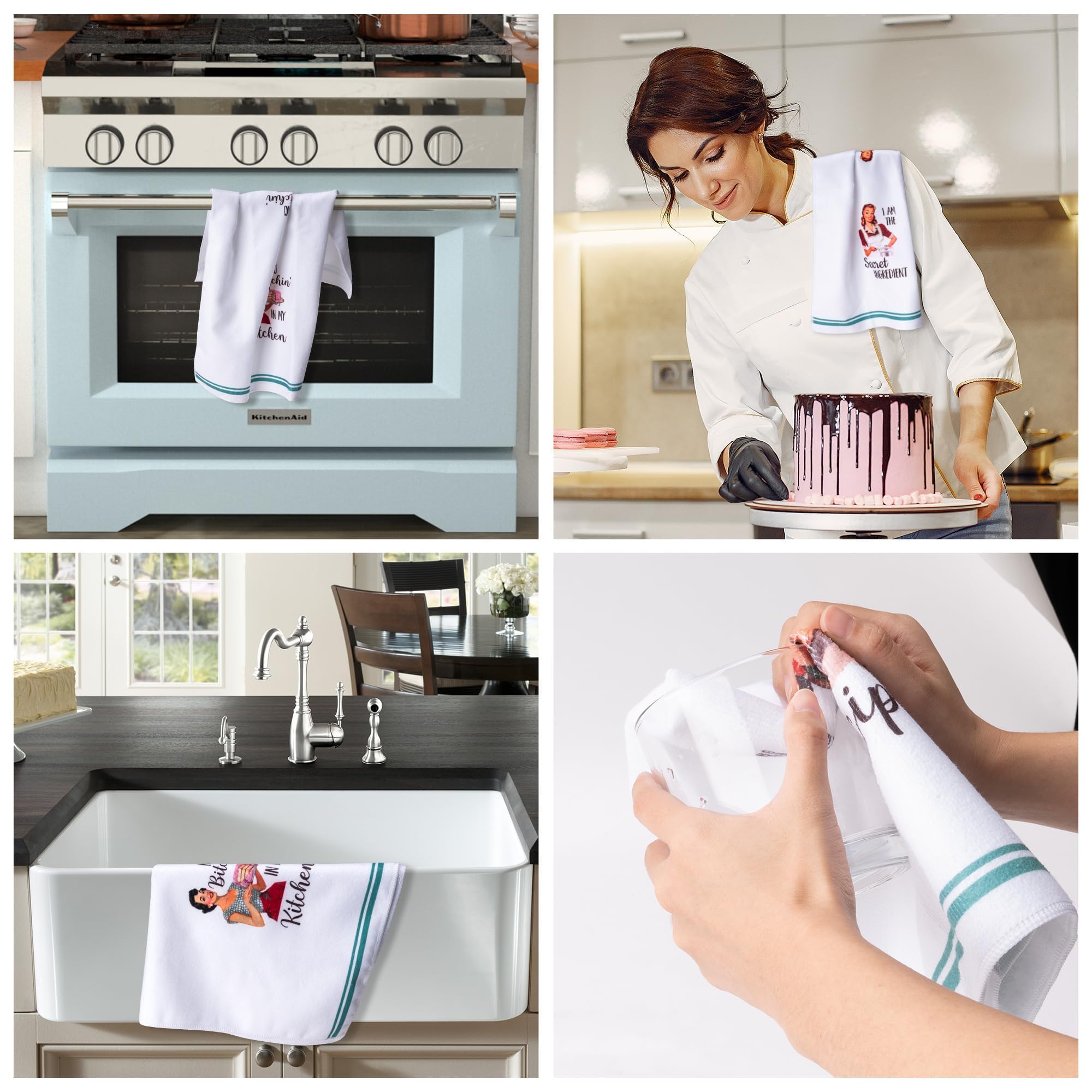 R HORSE 5Pcs Kitchen Dish Towels, Absorbent Polyester, Joked Themed, Small, Hilarious Hand Towels for Hostess, Mom, Housewarming Gift
