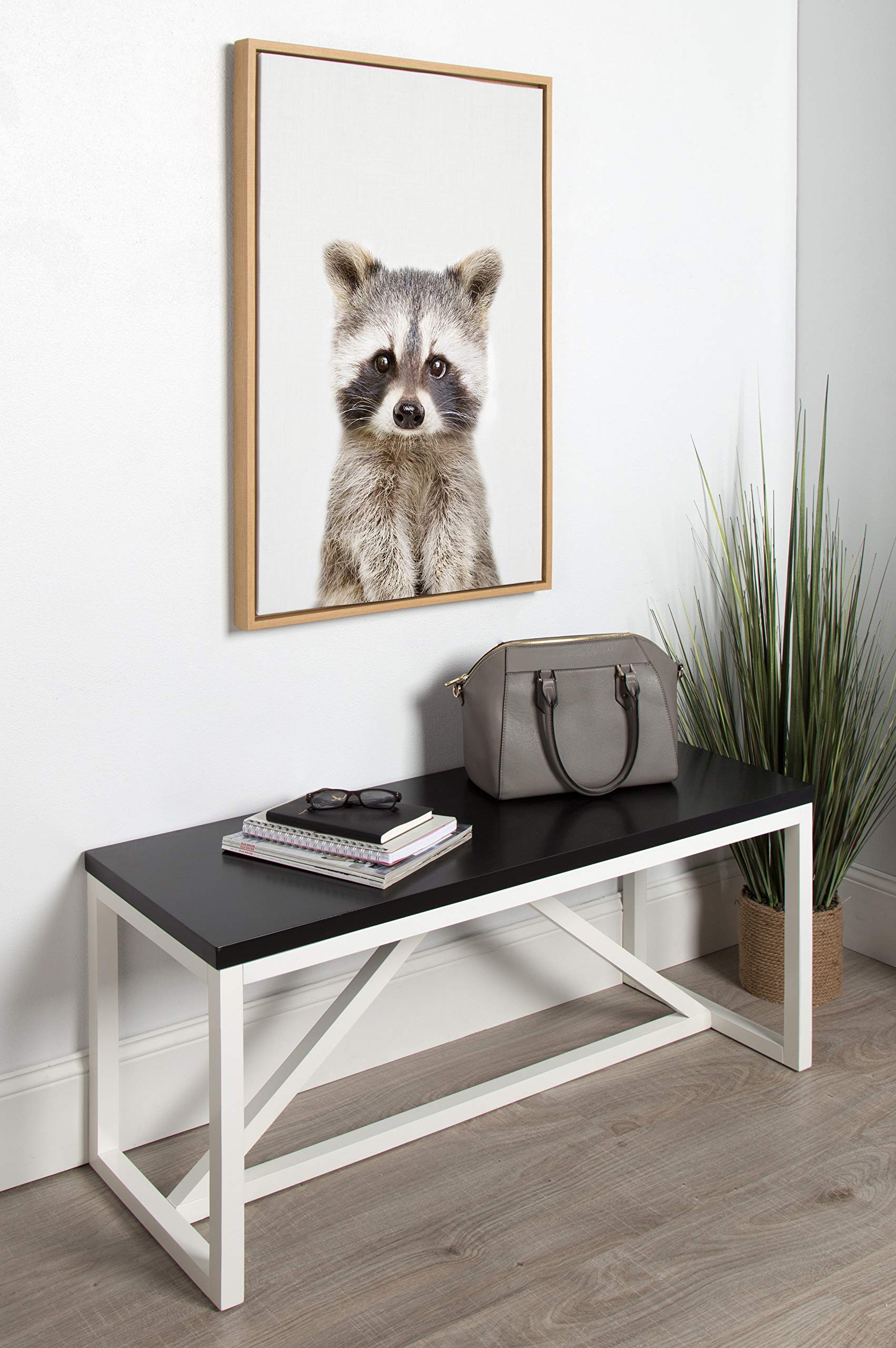 Kate And Laurel Sylvie Baby Raccoon Animal Print Portrait Framed Canvas Wall Art By Amy Peterson, 23X33 Natural