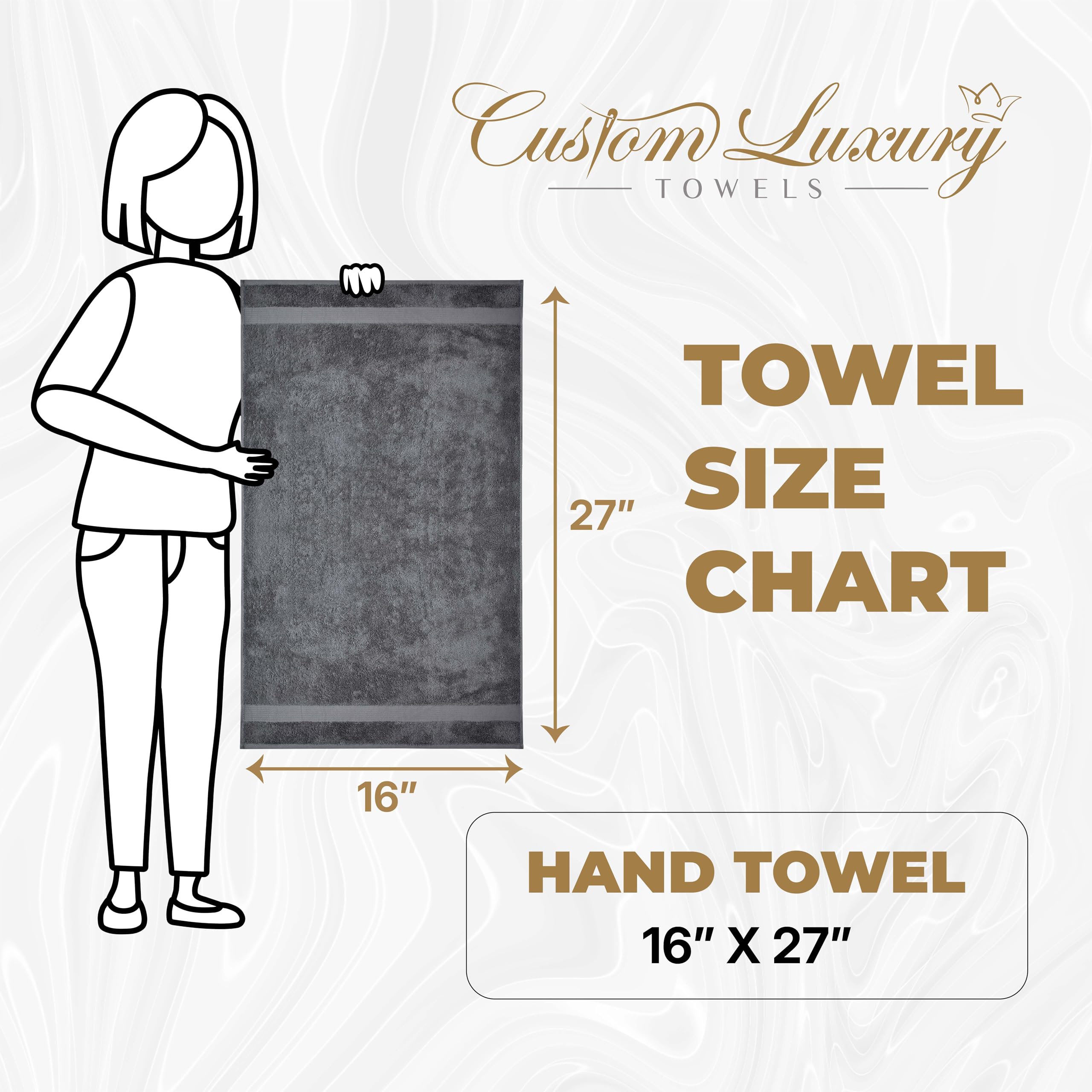 Custom Luxury Towels Turkish Hand Towels, Set Of 2, Grey - Gold Thread, 100% Cotton, Embroidered Monogram
