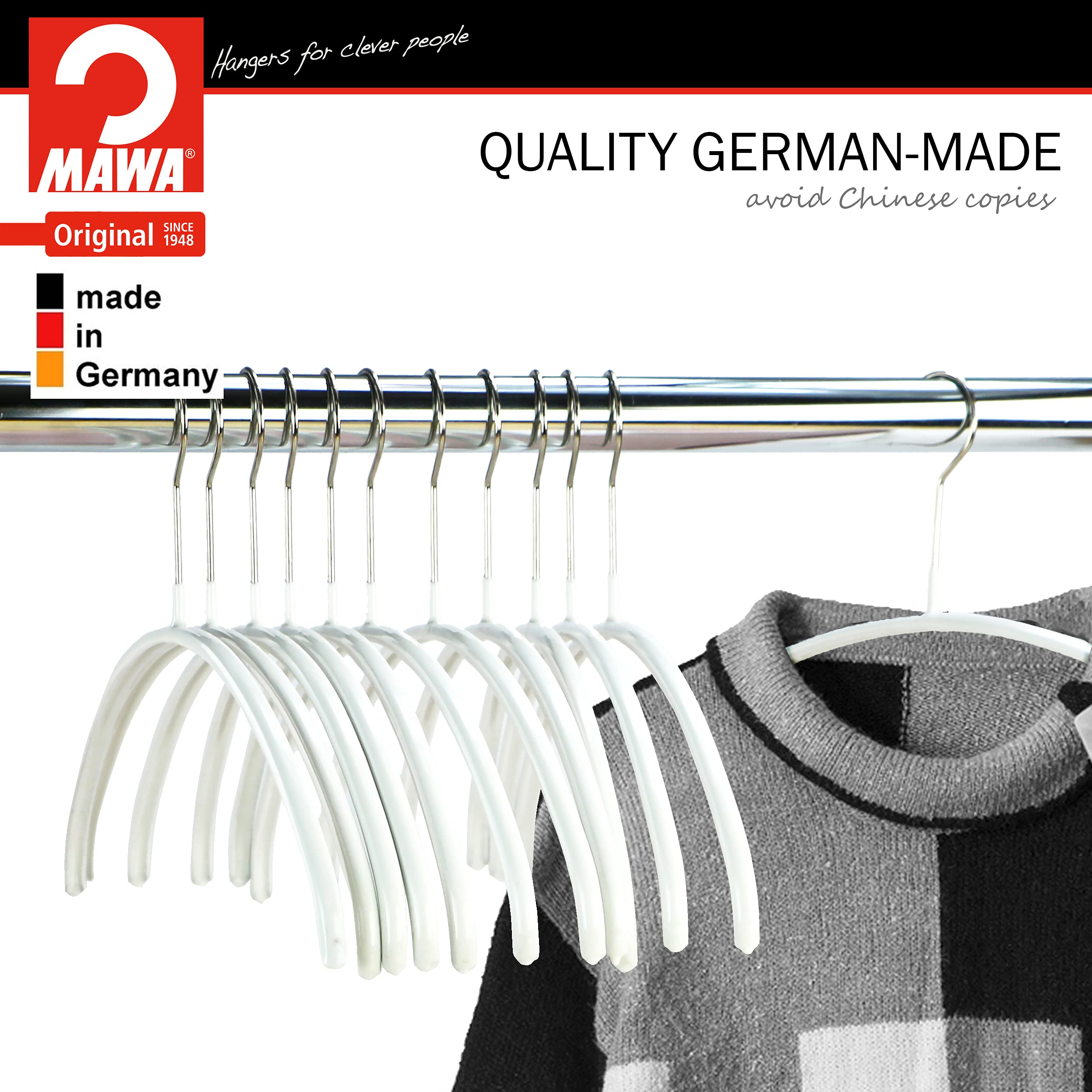 MAWA Euro Series Non-Slip Space Saving Clothes Hanger  Set of 10  White Style 40/P  Pack of 10  10 Count (14138)
