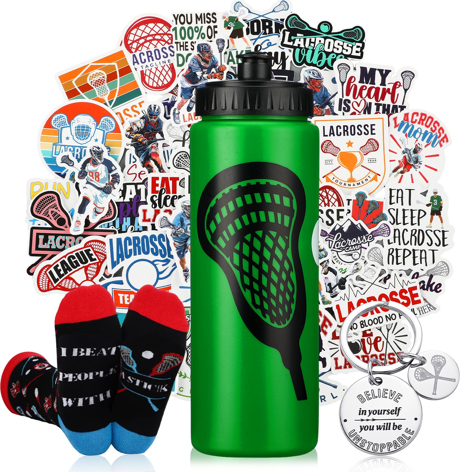 Remerry Lacrosse Misting Bottle Set with Keychain Sock Stickers