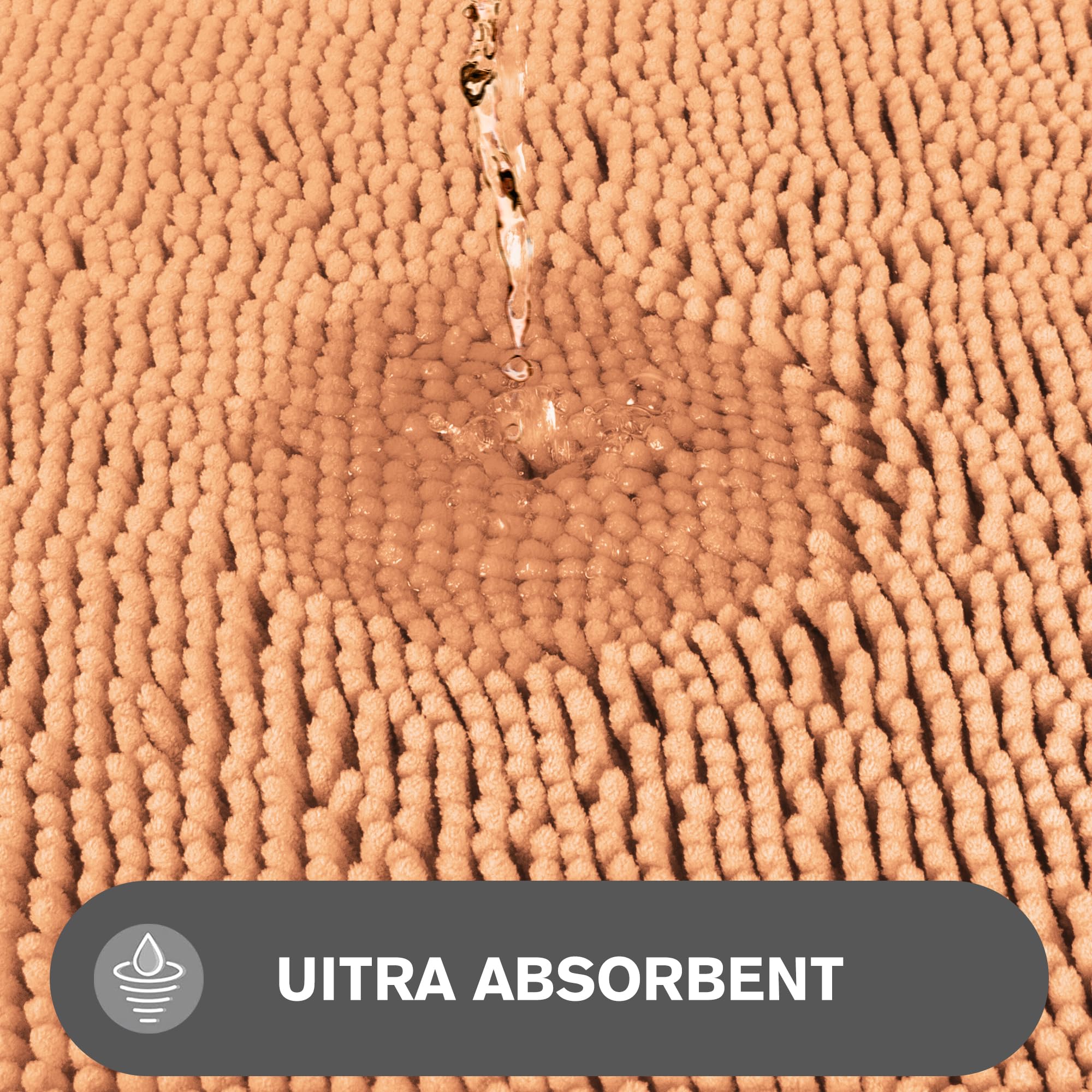 Pureswan Peach Bathroom Rugs - Absorbent And Washable Bath Mat, Non-Slip, Thick Soft Chenille Bath Rugs For Bathroom Floor, Show