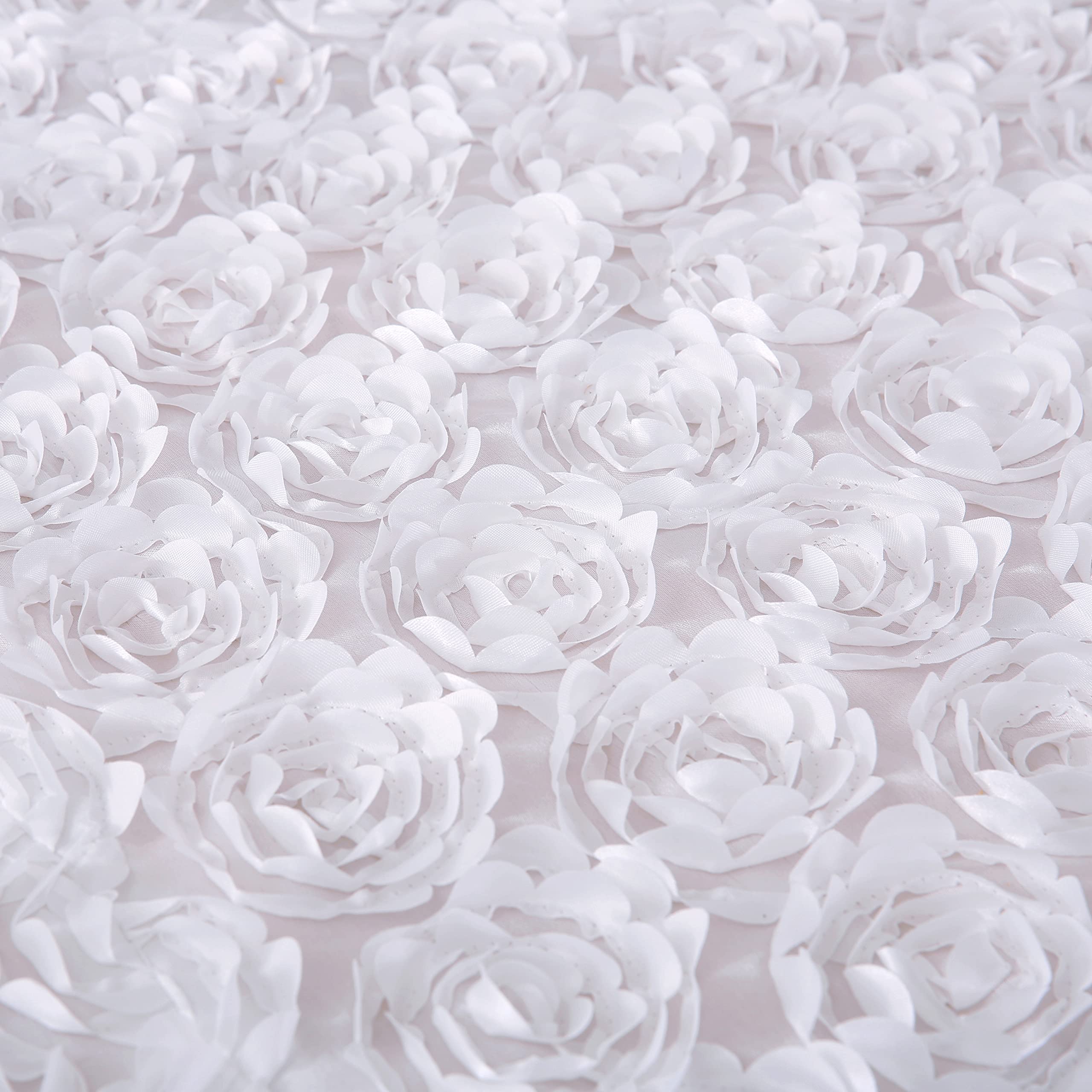 QueenDream White Wedding Tablecloth 90 x 132 Inch Rosette Tablecloth 3D Flowers Satin Overlay for Wedding Reception Table Decorations