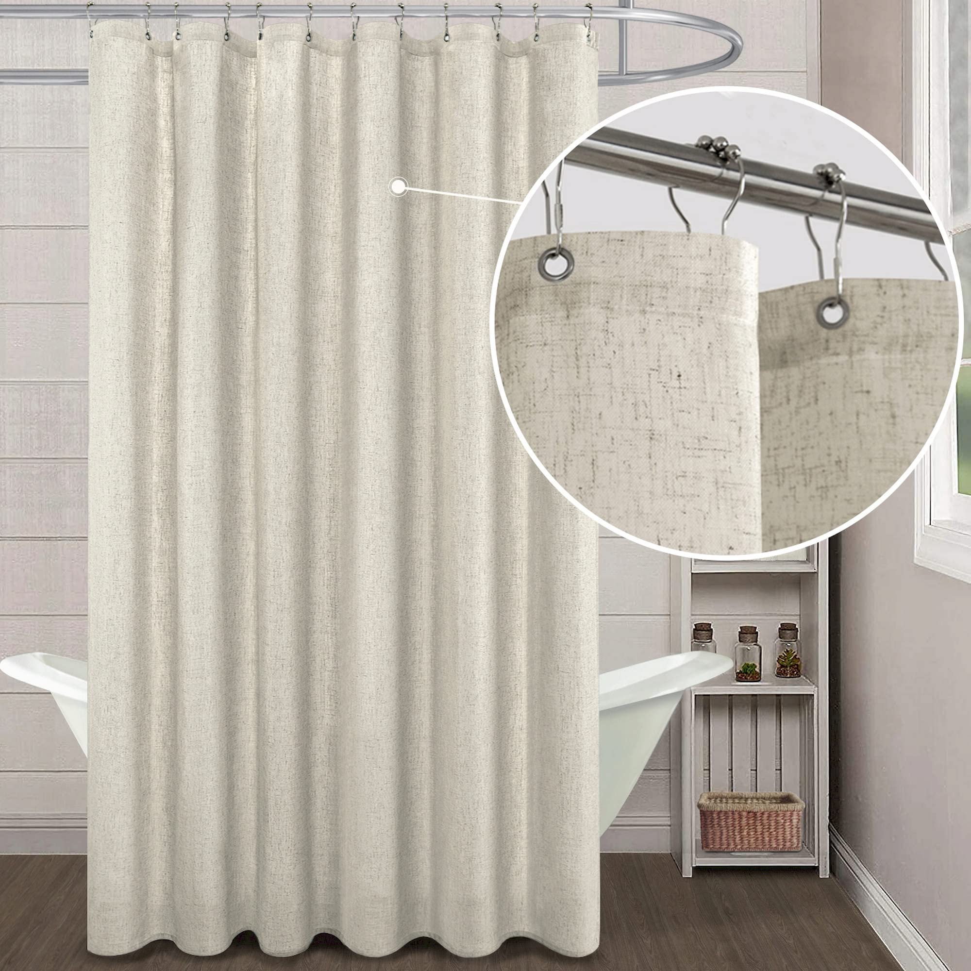 Koufall Linen Shower Curains 72X90 Inch Length For Bathroom,Extra Long Curtain Liner Set With Hooks,Tan Beige