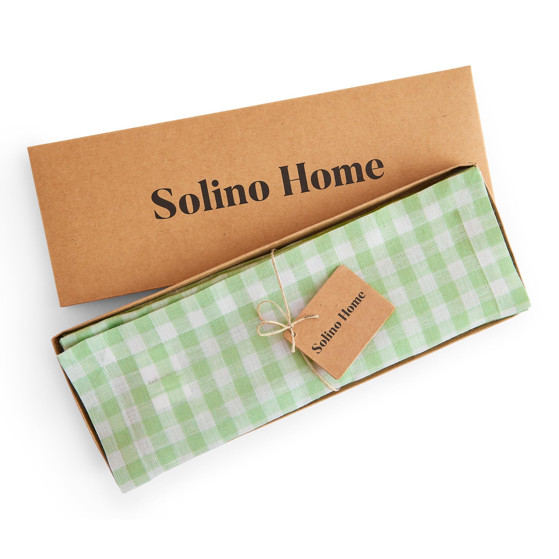 Solino Home Linen Placemats 14 X 19 Inch - 100% Pure Linen Celadon Plaid Cloth Placemats Set Of 4 - Gingham Check, Washable Fabr