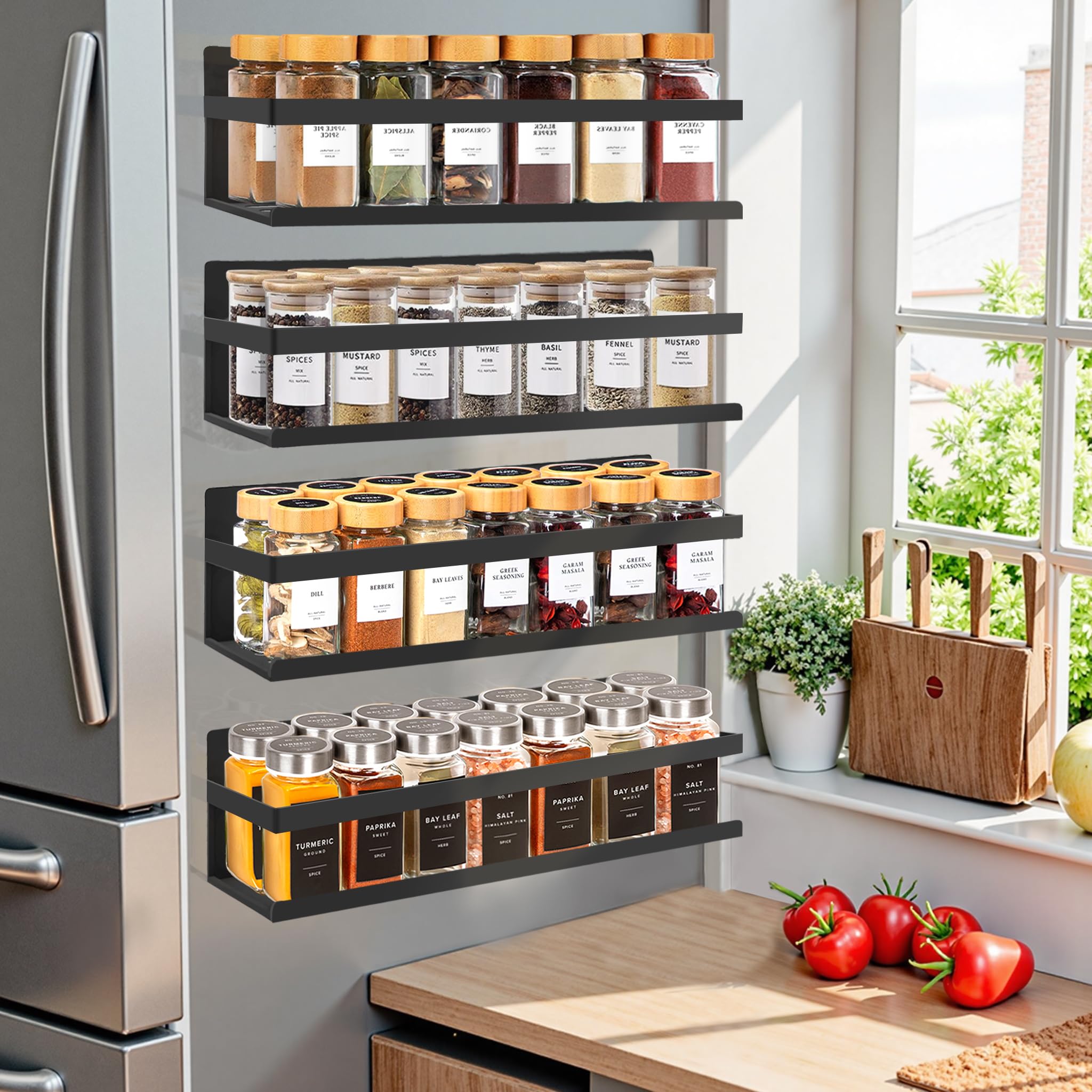 SMRCAD Magnetic Spice Rack for Refrigerator Seasoning Organizer for Spice Fridge Shelf storage Magnetic Shelf with Hook for Oven