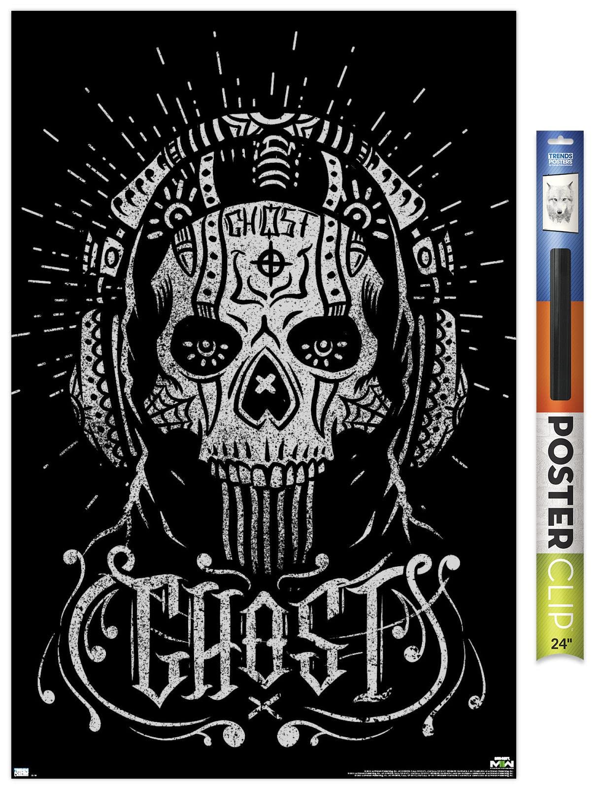Trends International Call Of Duty: Modern Warfare 2 - Ghost Calavera Wall Poster, 22.37'' X 34.00'', Poster & Clip Bundle