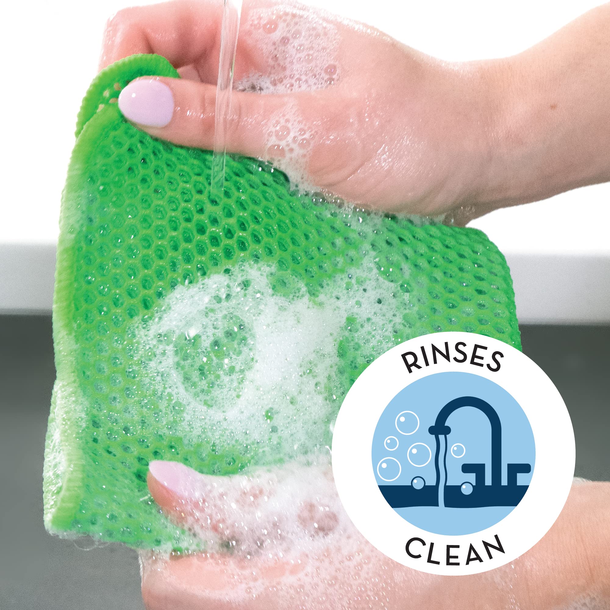 S&T Inc. Mesh Dish Scrubber, Kitchen Dish Cloths For Washing Dishes, Green, 11.5 Inches X 11.5 Inches, 3 Pack