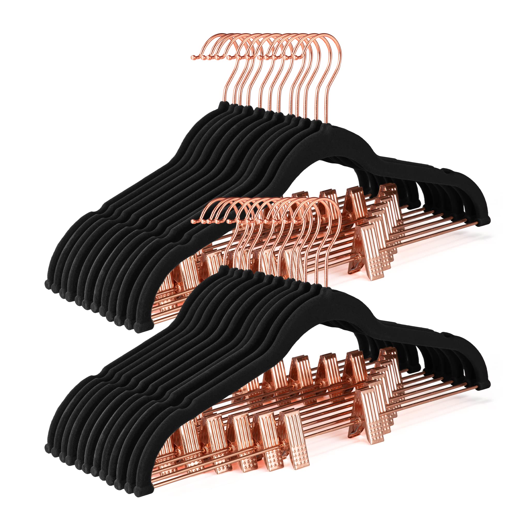 House Day Velvet Pants Hangers With Clips 24 Pack, Ultra Thin Non Slip Velvet Skirt Hangers With Rose Gold Hooks Space Saving Cl