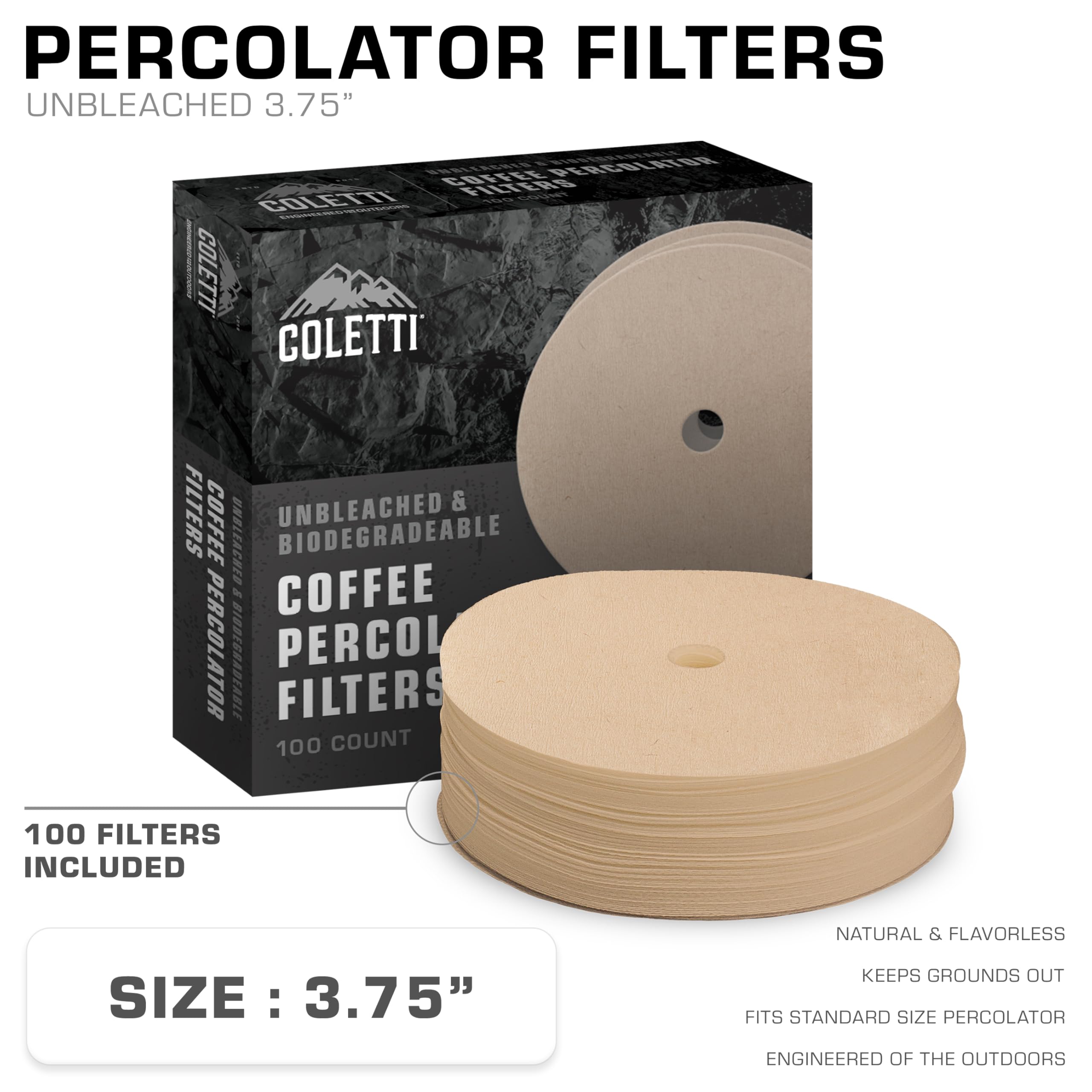 COLETTI Bozeman Percolator Coffee Filters 3.75in - 100 Disc Coffee Filters For Percolators - Premium (Brown - Paper  3.75?)