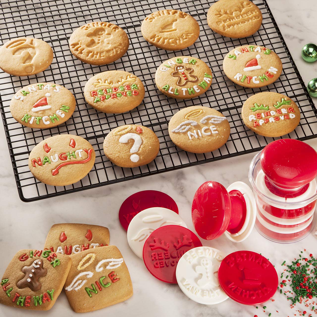 Hutzler Santa'S Kitchen Cookie Stamp Set, One Size, Red