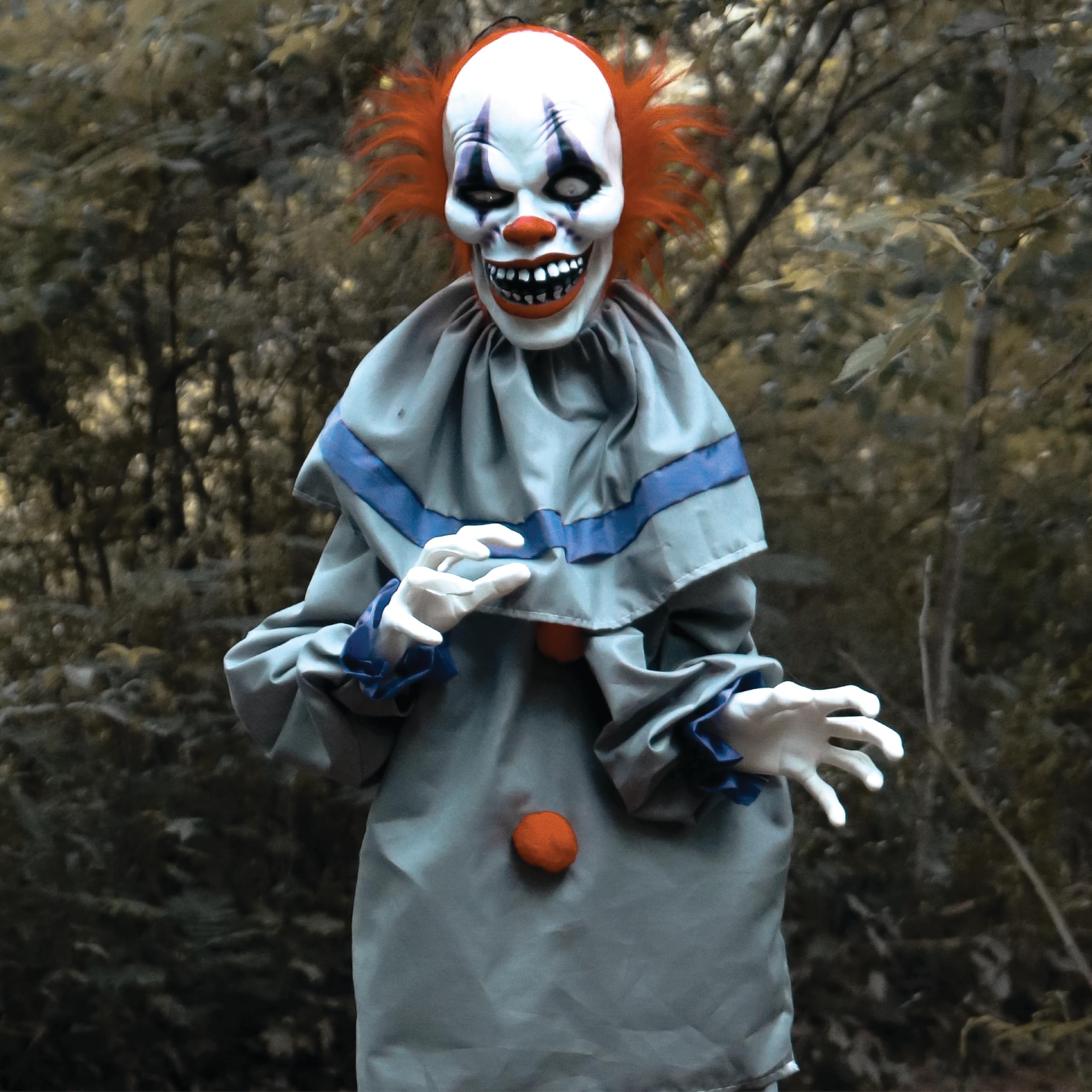 Haunted Hill Farm Life-Size Scary Talking Clown Halloween Animatronic with Motion and Touch Activated Lights and Sound, Battery
