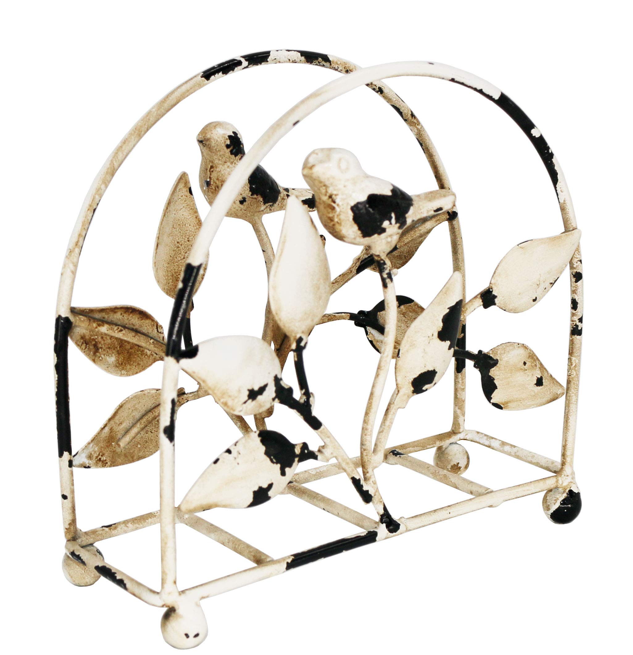 Cast Iron Bird & Tree Classic Napkin Holder/Tabletop Freestanding Tissue Dispenser, Rustic White